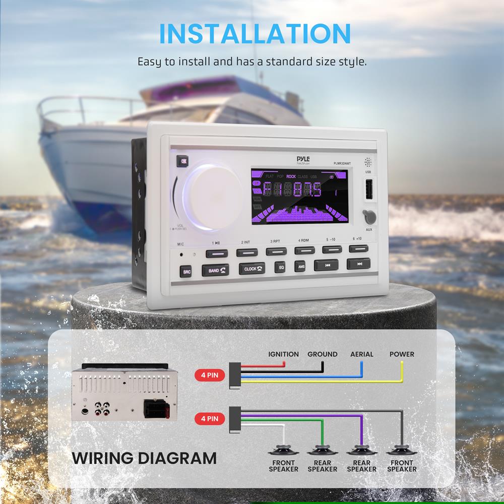 Waterproof Marine Bluetooth MP3 Radio Receiver - Wireless Audio Streaming for Boats, Yachts & Outdoor Adventures