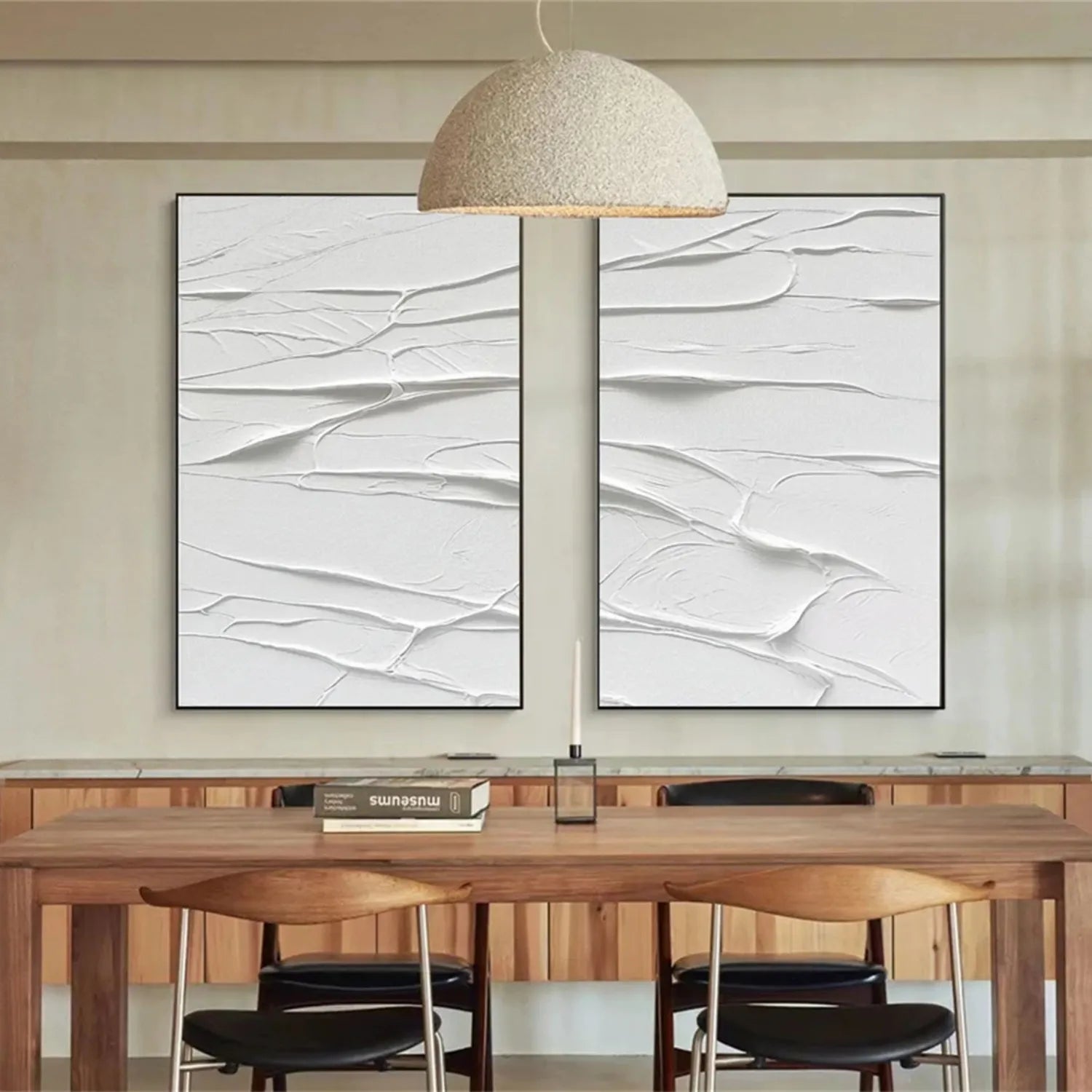 White Minimalist Textured Paintings Canvas Set of 2 - Modern Abstract Wall Art for Living Room & Bedroom Decor #MM273
