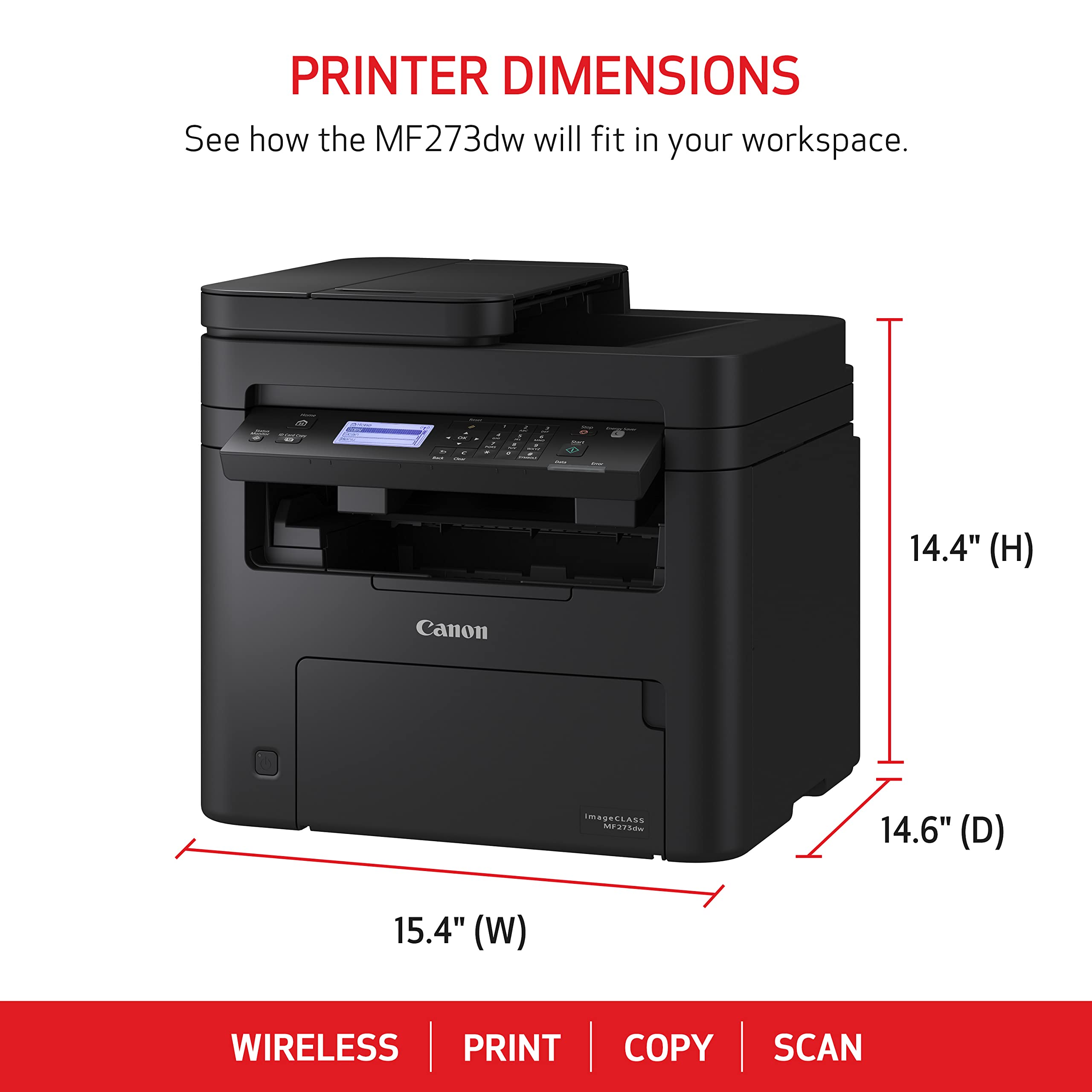 Canon imageCLASS MF273dw Wireless Monochrome Laser Printer - All-in-One Scanner, Copier, Fax with Auto Document Feeder | 30 PPM Fast Printing | 1-Year Warranty | Ideal for Home Office & Small Business Document Printing