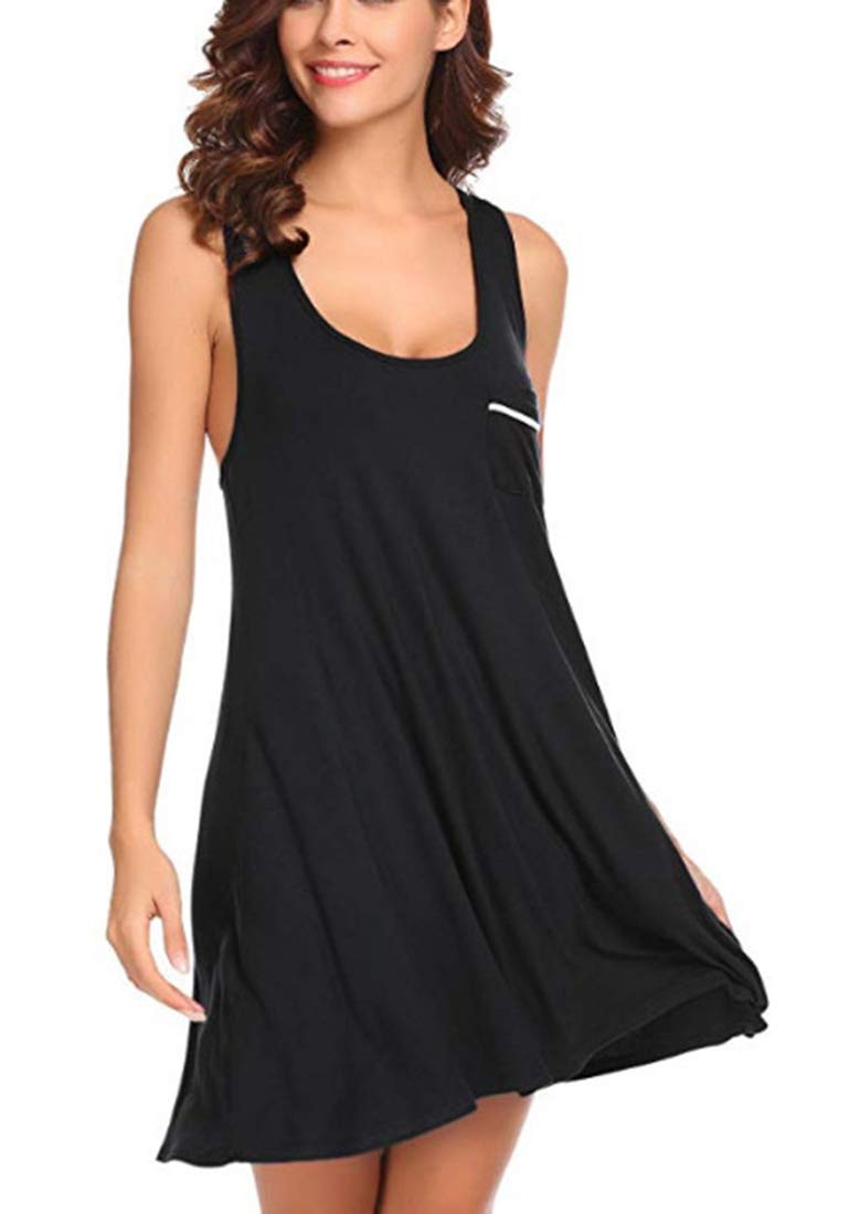Women's Casual Sleeveless Swing Dress with Pockets - Crew Neck Tunic Tank Top for Summer (Black, Small) | Perfect for Beach, Vacation & Everyday Wear