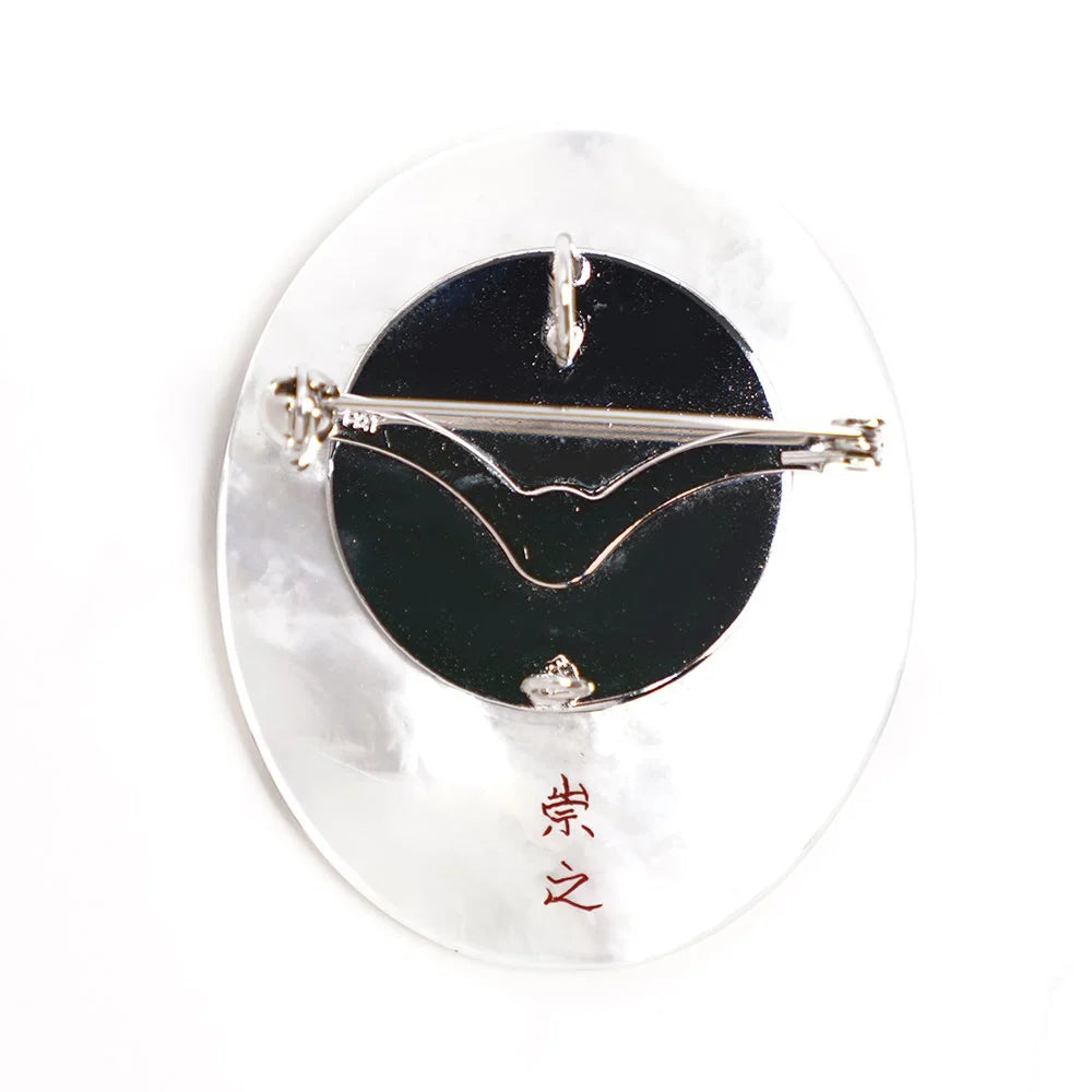 Handcrafted Maki-e Urushi Lacquer Brooch with White South Sea Pearl Shell & Japanese Gourd Design | Traditional Japanese Lacquer Jewelry | Perfect for Kimono Accessories, Formal Events & Cultural Gift Giving