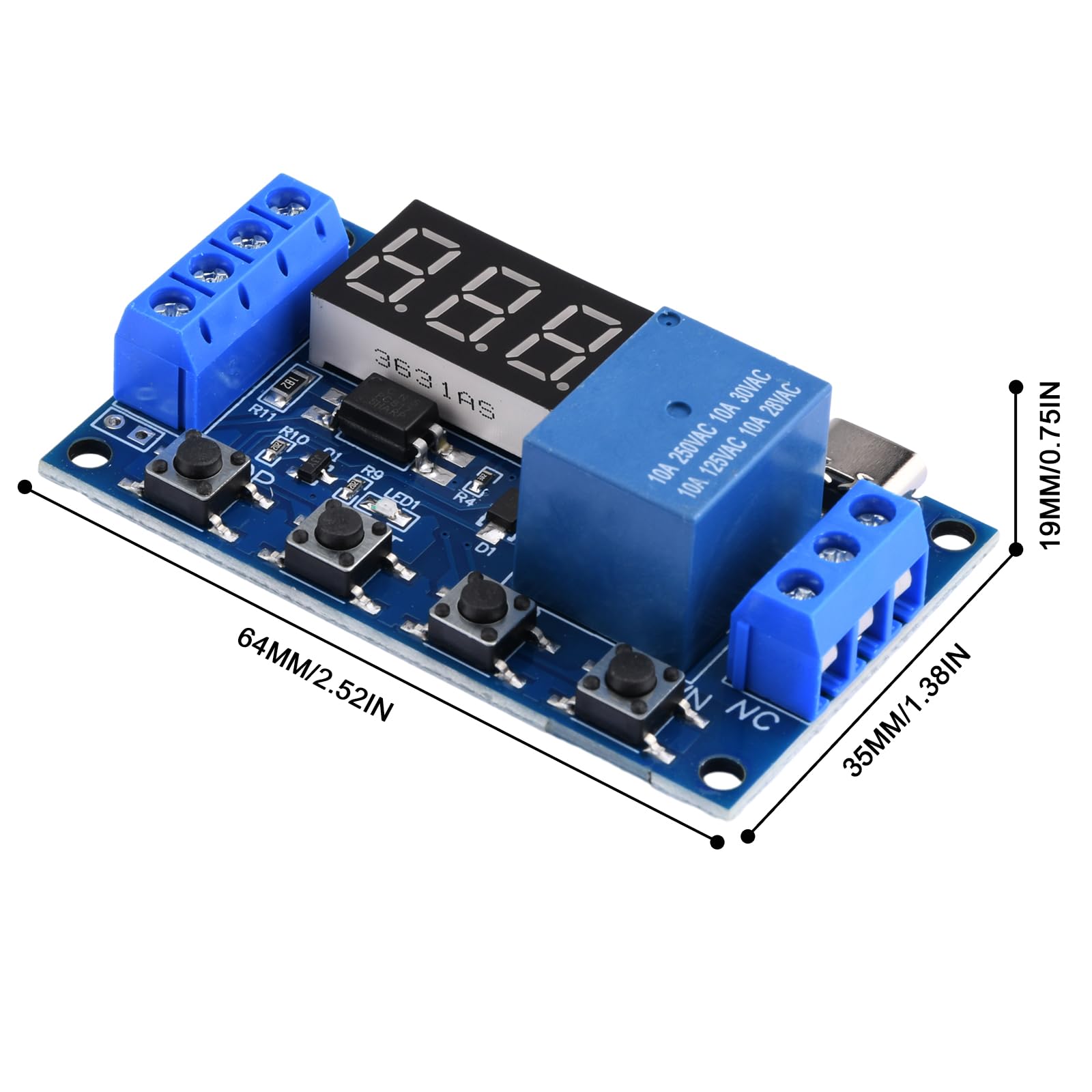 2Pcs 5V Type-C Programmable Timer Relay Module - DC 6-30V Digital LED Display Delay Switch for Home Automation, DIY Projects & Industrial Control