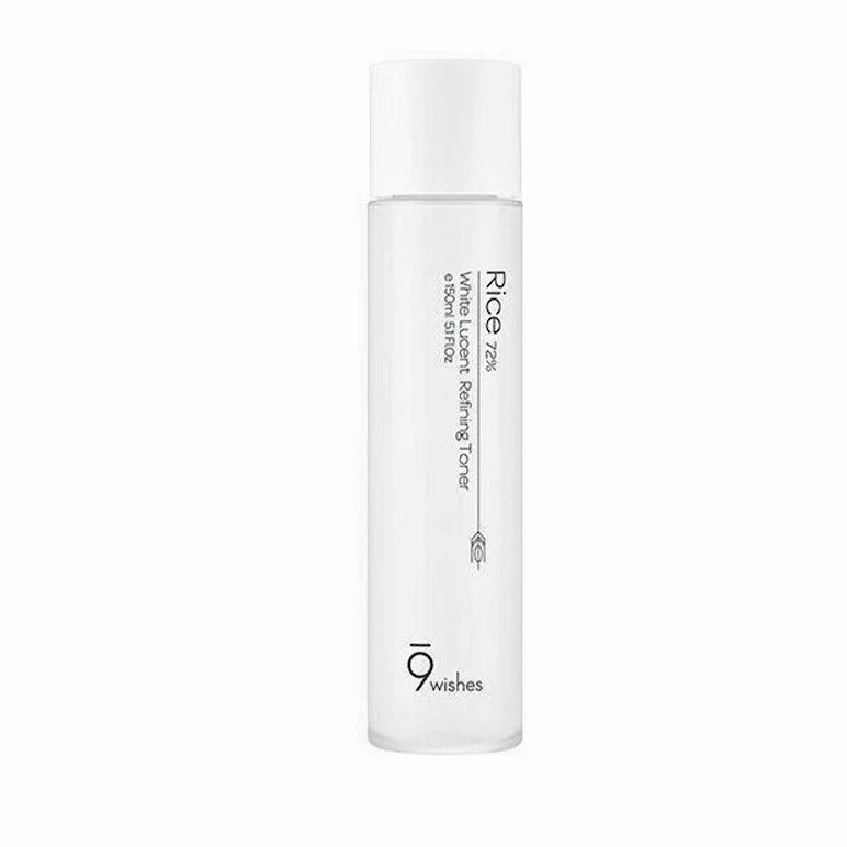9wishes Rice 72% White Lucent Refining Toner 150ml - Korean Brightening Facial Toner for Glowing Skin | Hydrating & Soothing for Daily Skincare Routine