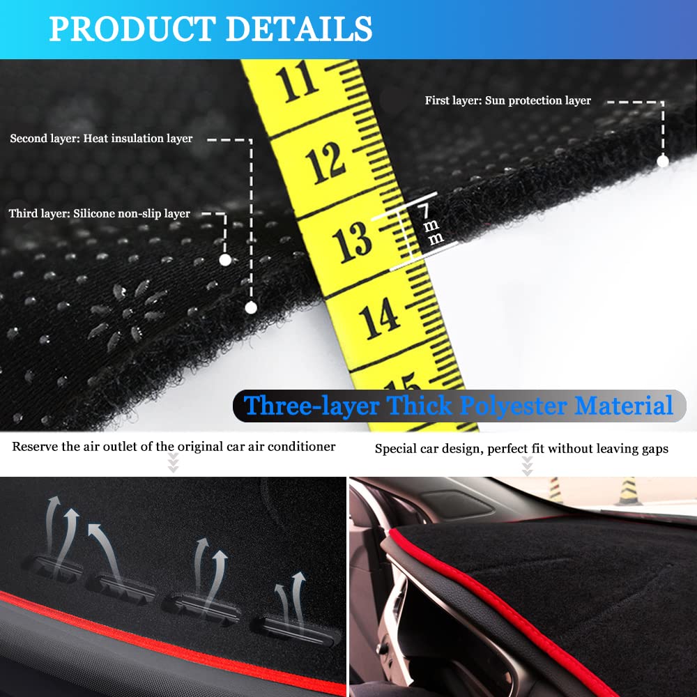 Custom Fit Dashboard Cover Mat for 2014-2017 Honda Accord - Anti-Slip Center Console Protector with Red Edge Trim | Perfect for Sun Protection & Interior Decoration