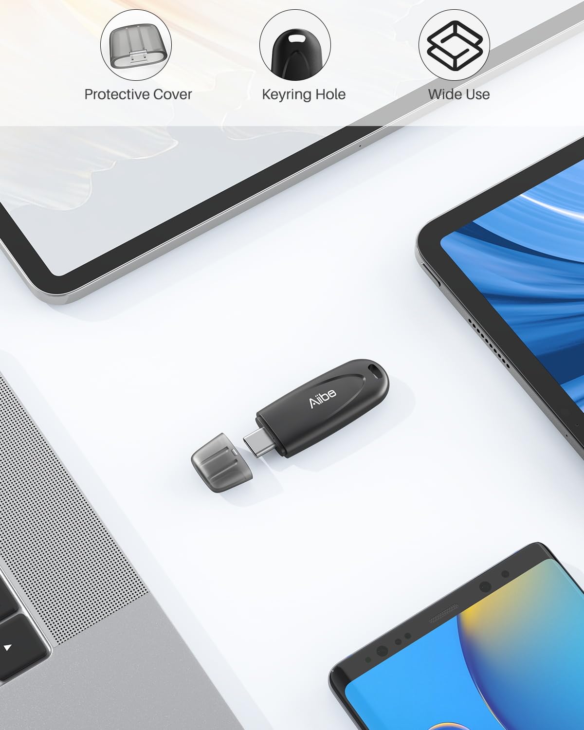 Aiibe 64GB USB C Flash Drive - High Speed 110MB/s USB 3.2 Gen 1 Thumb Drive - Memory Stick for Android Phones, MacBook, iPad, Laptop & USB C Devices - Perfect for File Transfer, Backup & Portable Storage (Black)