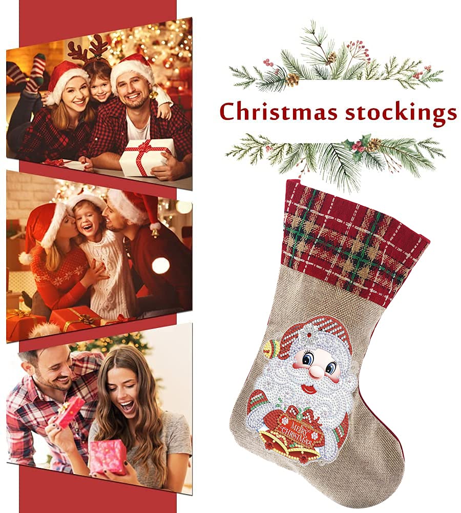 5D Diamond Painting Christmas Stockings Kit - 14 Inch DIY Santa Claus & Bell Xmas Stocking for Fireplace Decor, Holiday Party, Family Gift - Perfect for Christmas Tree, Home Decoration & Festive Season Celebrations