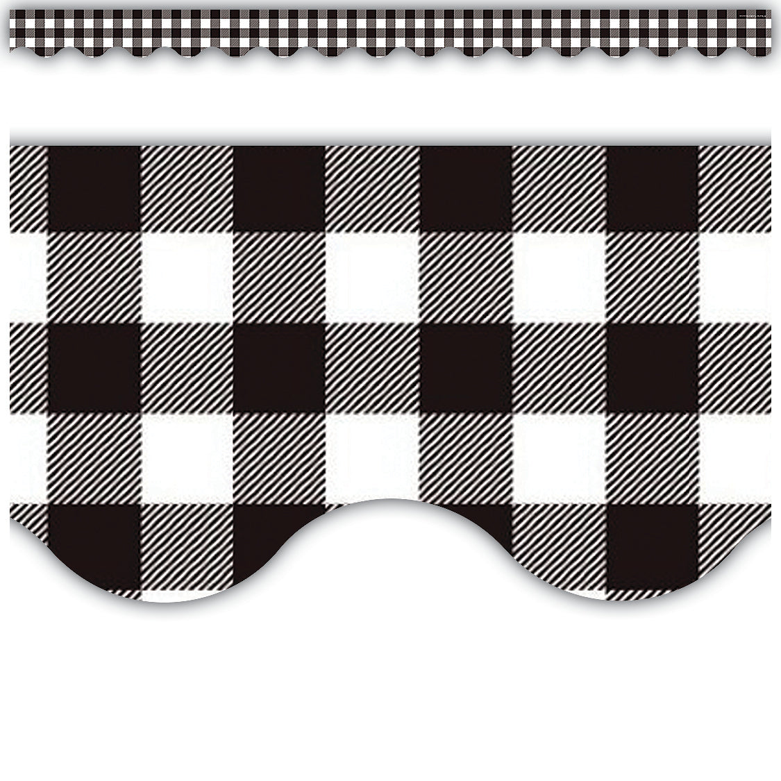 Black and White Gingham Scalloped Border Trim - Decorative Fabric Trim for Sewing, DIY Crafts, Home Decor, Clothing and Costume Embellishment - Perfect for Dresses, Curtains, Pillows and Table Runners