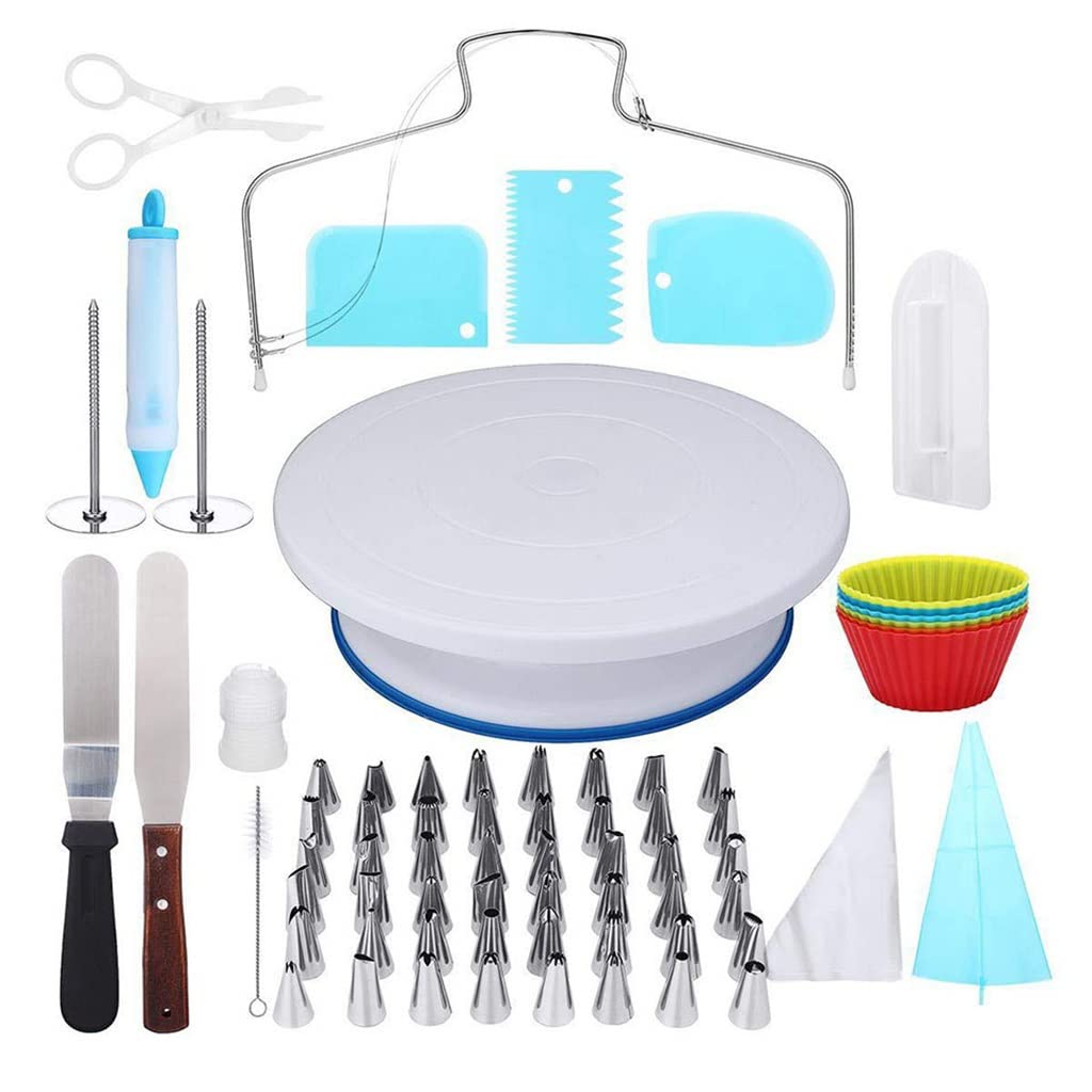 90Pcs Cake Decorating Tools Set - Non-Slip Turntable, Icing Smoother, Spatula, Decorating Pens & Frosting Cups for Professional Baking & Home Cake Decoration | Perfect for Birthday Cakes, Wedding Cakes & DIY Desserts