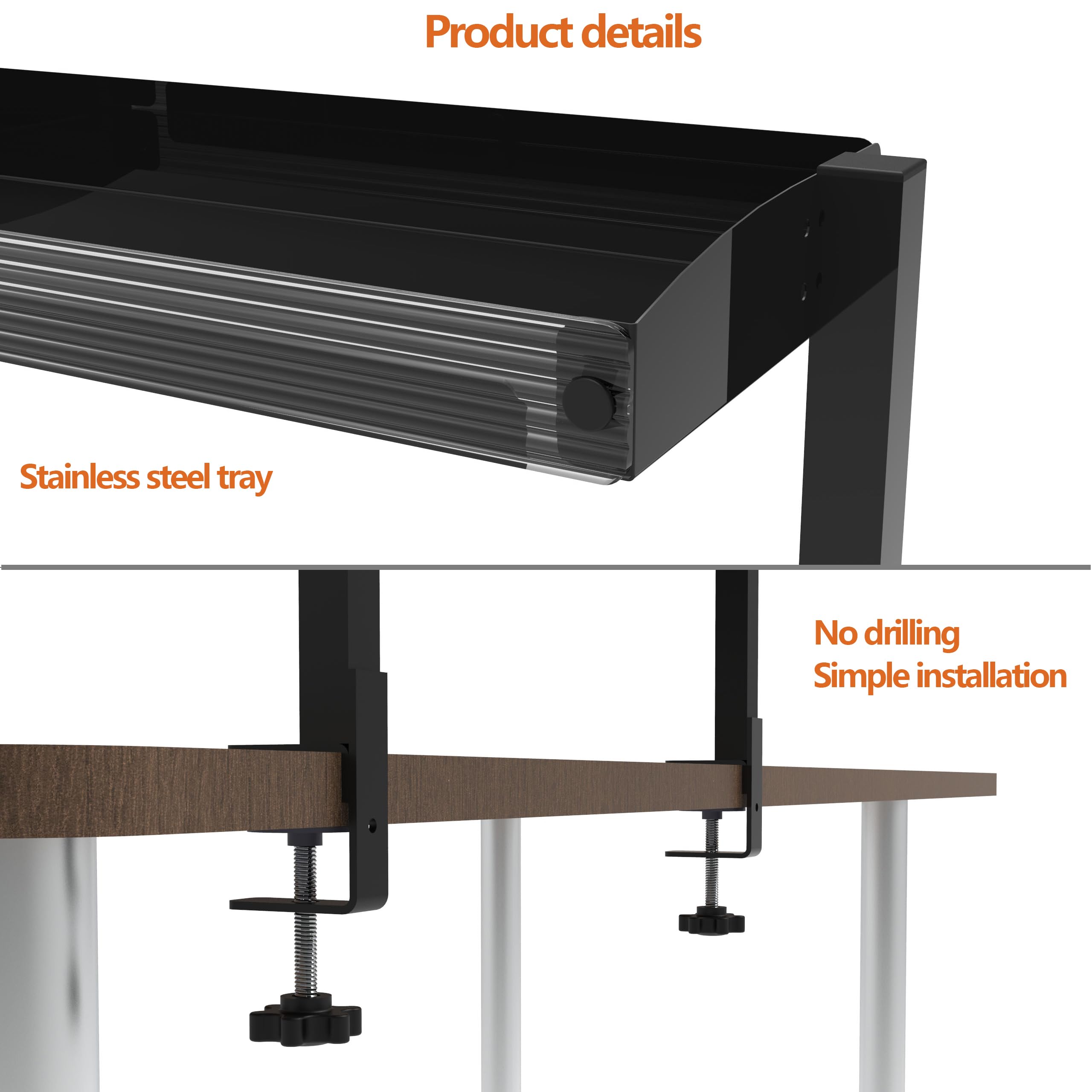 Clamp-On Desk Shelf Organizer - Adjustable Under Desk Storage Shelf for Gaming, Office & Home Workspace - Black Desk Extender Side Table with Sturdy Clamp - Perfect for PC Setup, Monitor Stand & Desk Organization Accessories