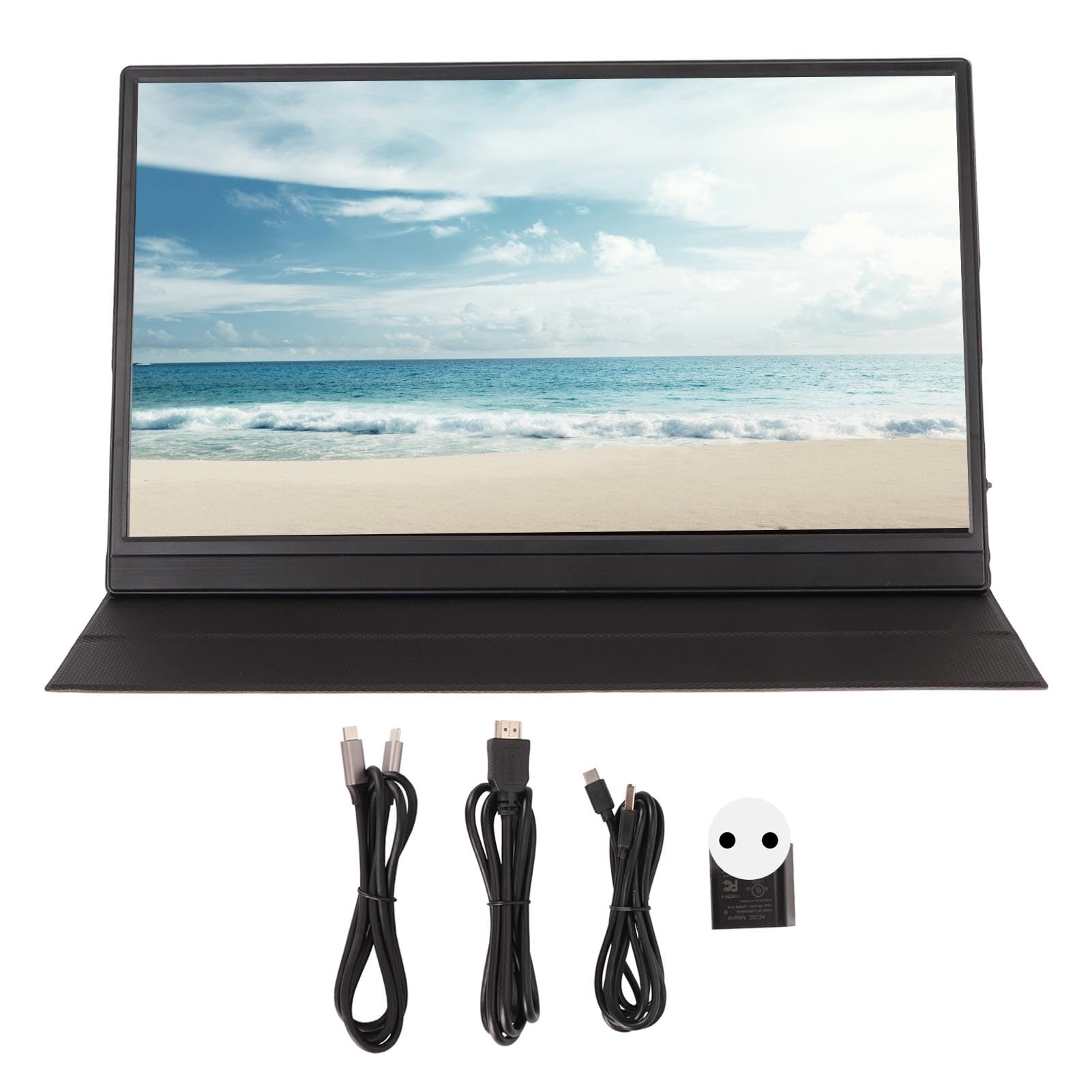 15.6 Inch Portable Monitor for Laptop - Plug and Play USB-C Travel Monitor with 100-240V EU Plug - Perfect for Business Trips, Gaming & Remote Work