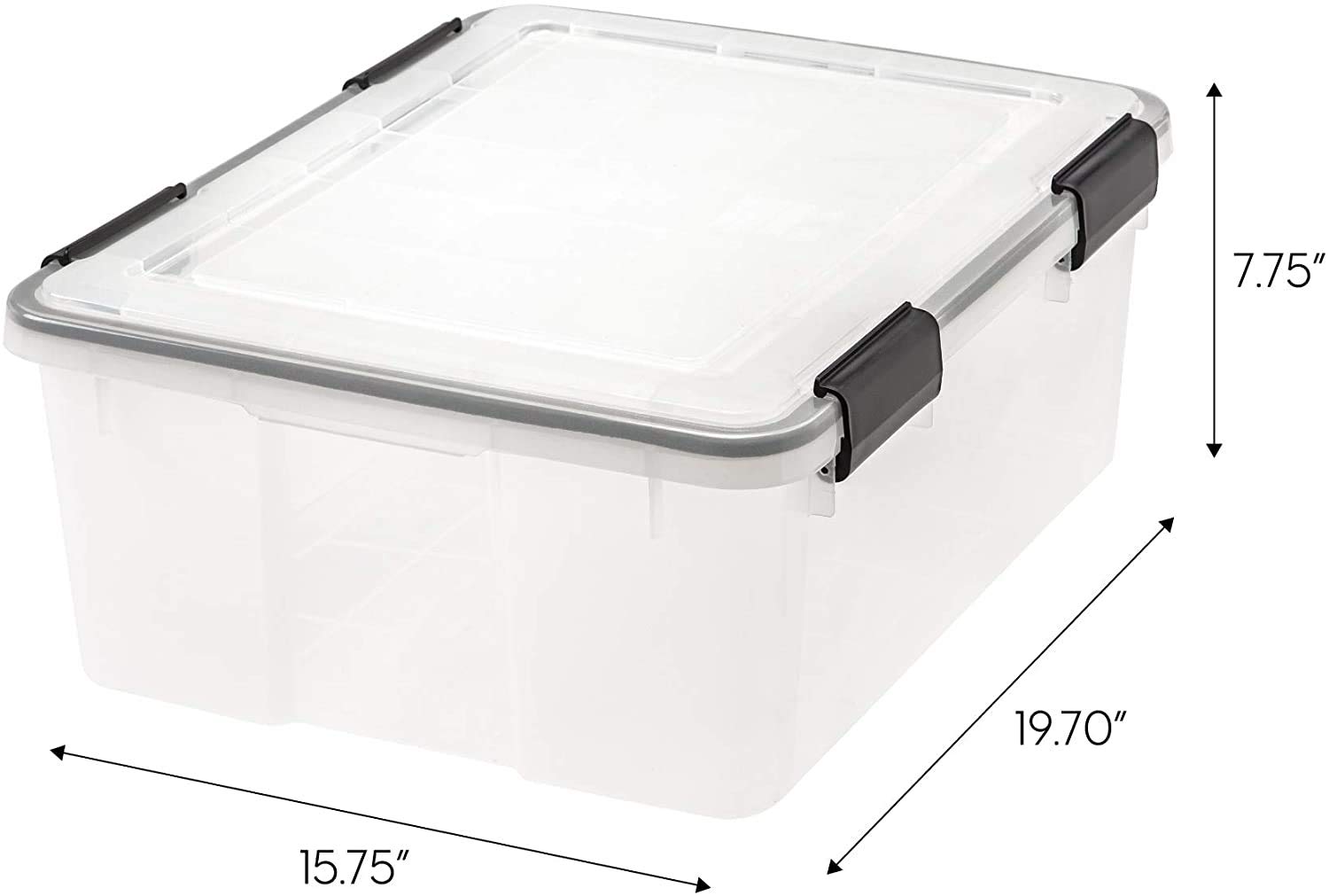 IRIS USA WeatherPro 31 Qt Storage Bins with Lids, 6 Pack - BPA-Free Plastic Airtight Containers with Secure Latch, Stackable & Nestable Clear/Black Tote Boxes for Home Organization, Pantry, Garage, and Office Storage