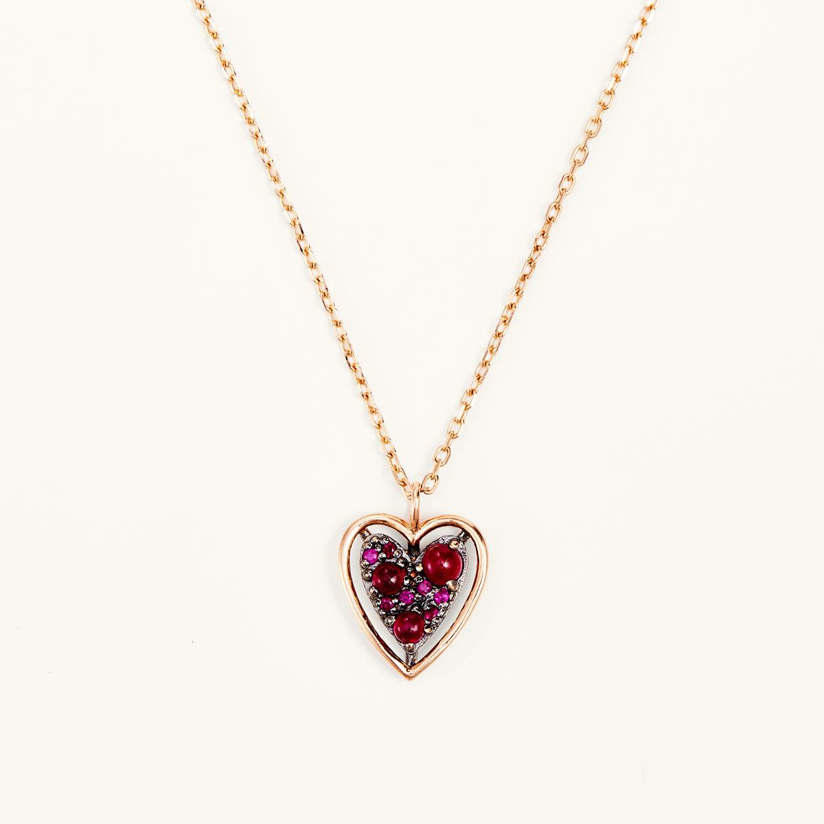 Elegant Noble Heart Rose Gold Ruby Pendant Necklace for Women - Perfect Gift for Anniversary, Valentine's Day & Special Occasions