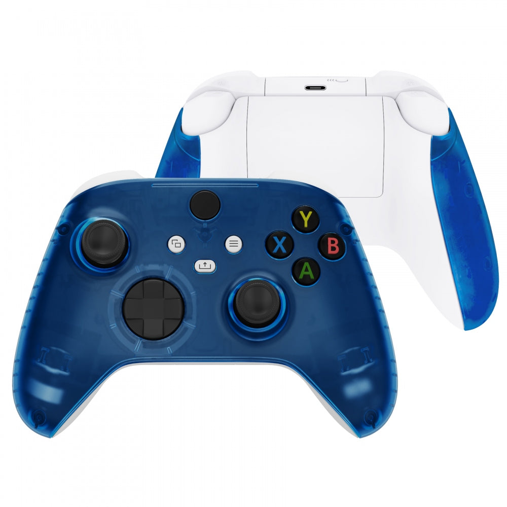 eXtremeRate Clear Blue Replacement Shell & Side Rails for Xbox Series X/S Controller - Custom Front Housing Faceplate (Controller Not Included) - Perfect for Gaming, Modding & Customization - ZX3M504