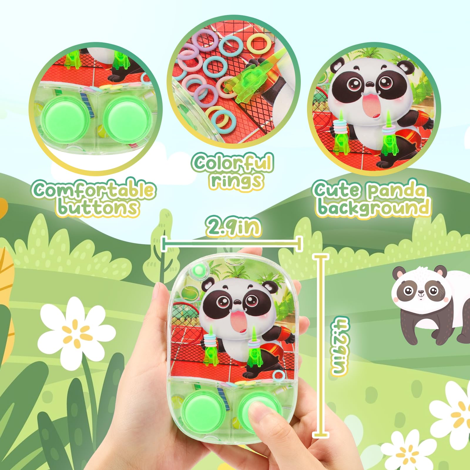 4 Pack Panda Water Ring Toss Handheld Games for Kids - Fun Outdoor Water Toys, Stress Relief Car Travel Games for Family, Party Favors & Gifts | Perfect for Beach, Pool, Backyard & Summer Activities