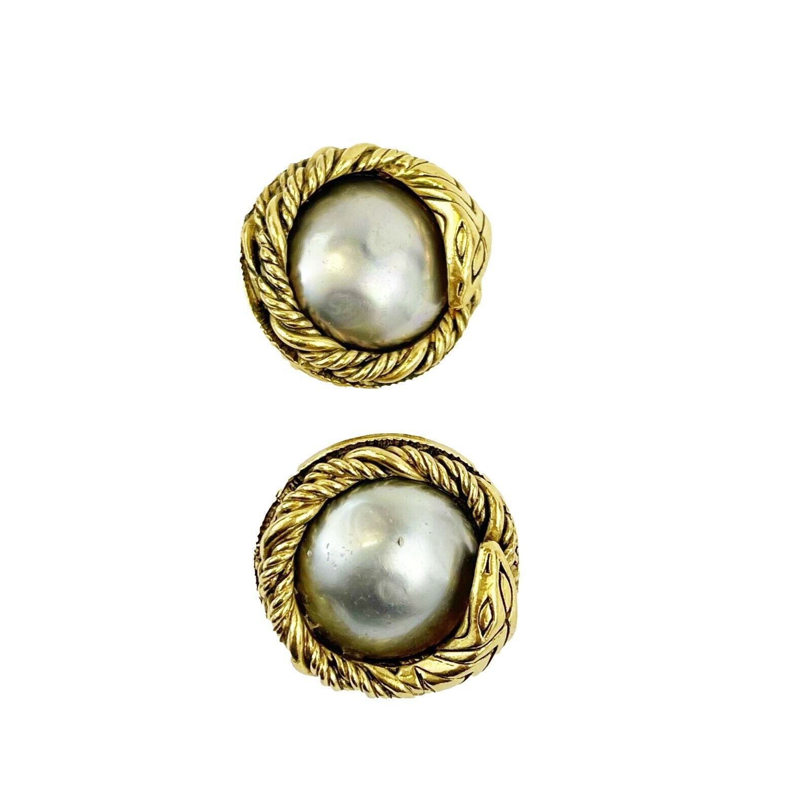 Vintage Chanel 1984 Snake Wrapped Faux Pearl Clip-On Earrings in Gold Tone - Perfect for Retro Fashion & Special Occasions