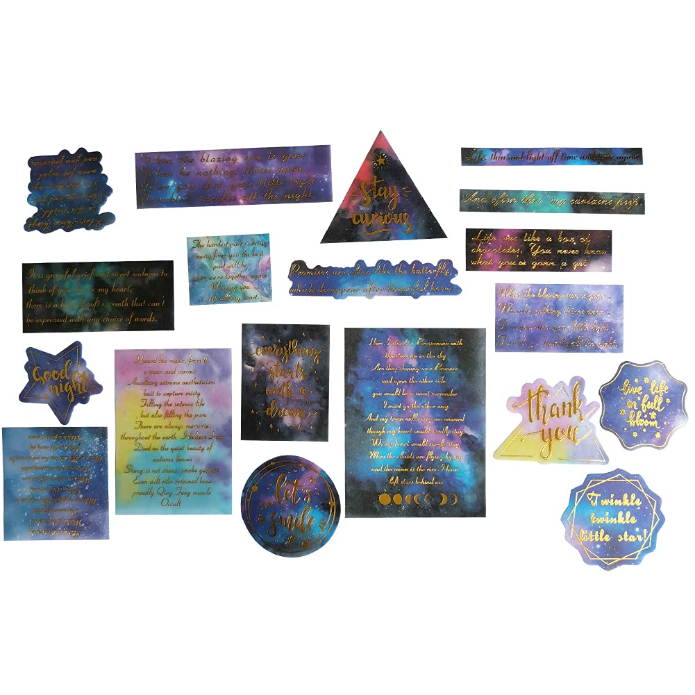 Kawaii Washi Sticker Set - Starry Sky Universe Theme with Gold Foil Stamping | Perfect for Water Bottles, Skateboards, Laptops, Luggage & Scrapbooking | DIY Decoration for Home, Office & School Projects