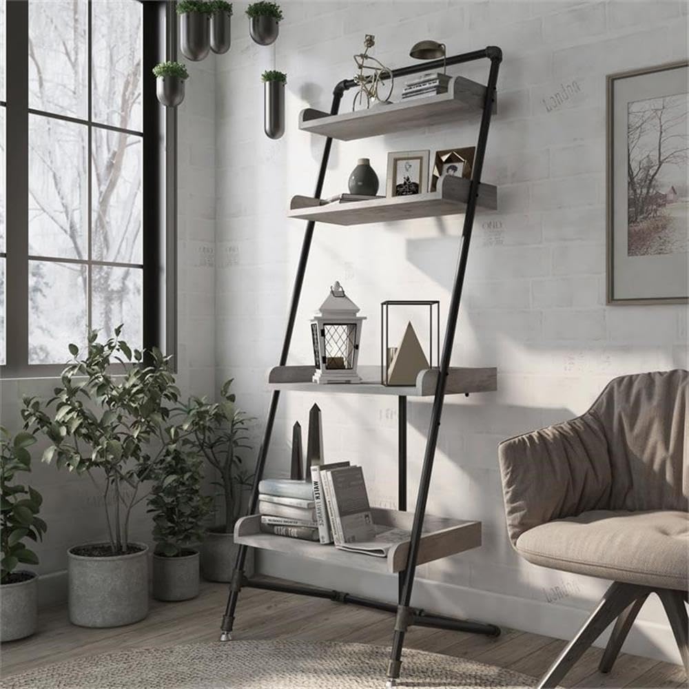 Furniture of America Karin Wood Bookshelf Set of 2 - Vintage Gray Oak Finish - Perfect for Living Room, Home Office & Library Storage