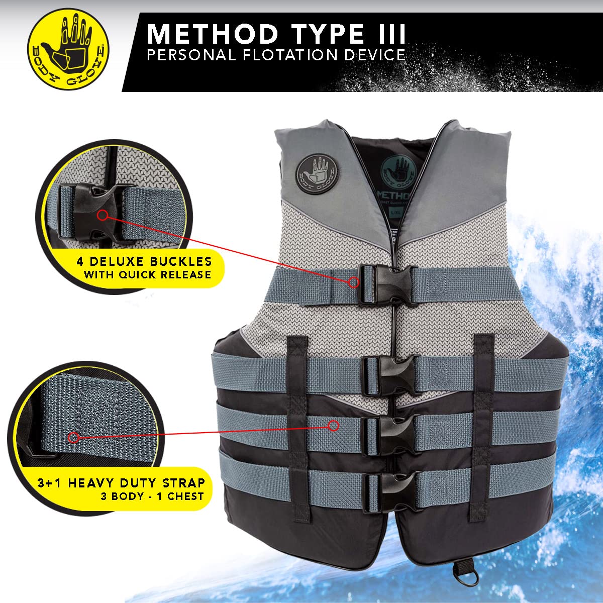Body Glove PFD Life Vest - US Coast Guard Approved, Comfortable & Durable for Boating, Kayaking, Fishing & Water Sports