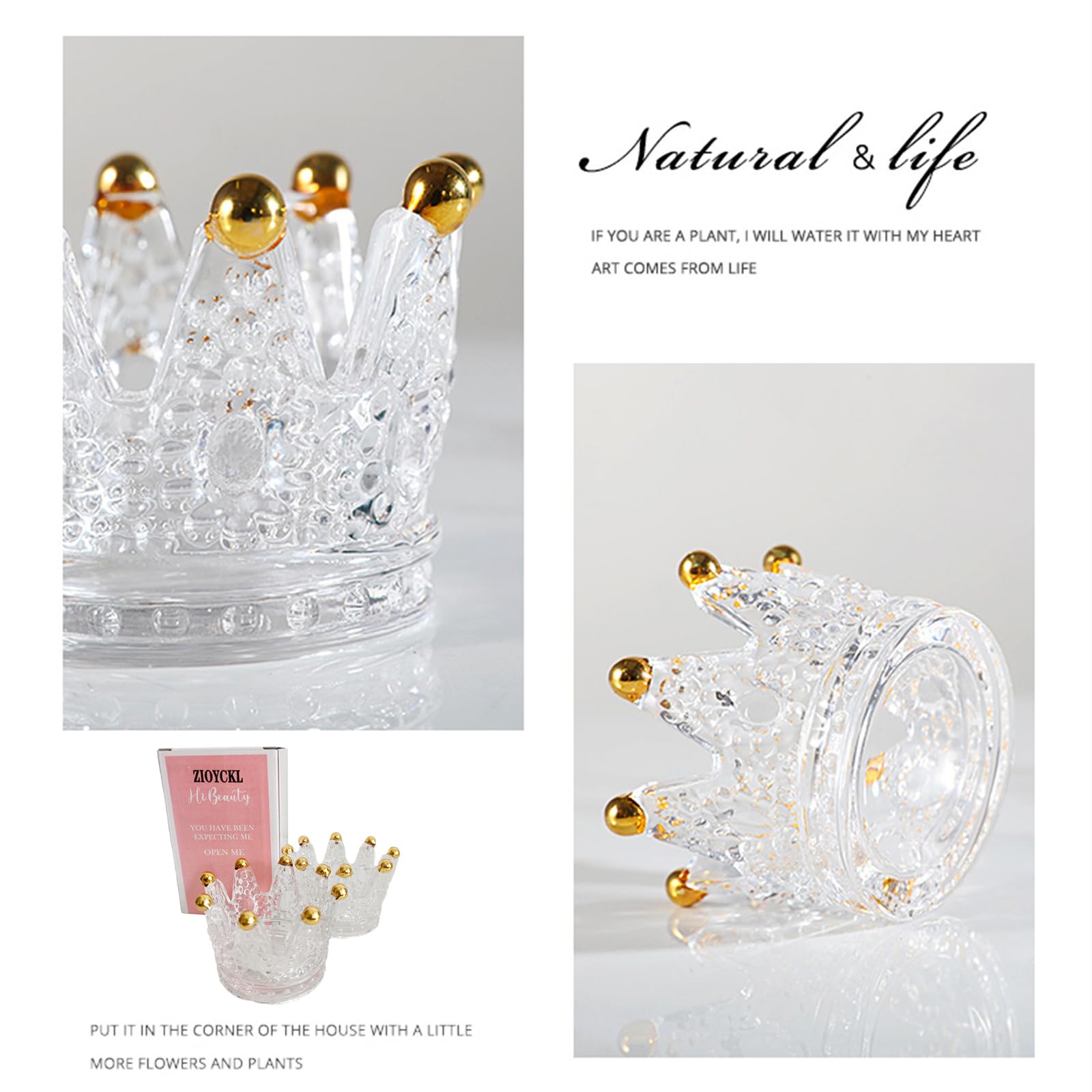 2PCS Golden Crown Votive Candle Holders - Elegant Tea Light Candlesticks & Mini Jewelry Ring Holder for Wedding Decor, Party Centerpieces, Home Tabletop Decoration (Set of 2)