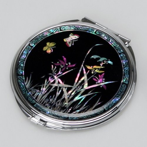 2X/1X Magnification Compact Mirror - Mother of Pearl Design, Travel Makeup Mirror for Women, Perfect Gift for Mom - Black Orchid (Purse & Travel Essential)