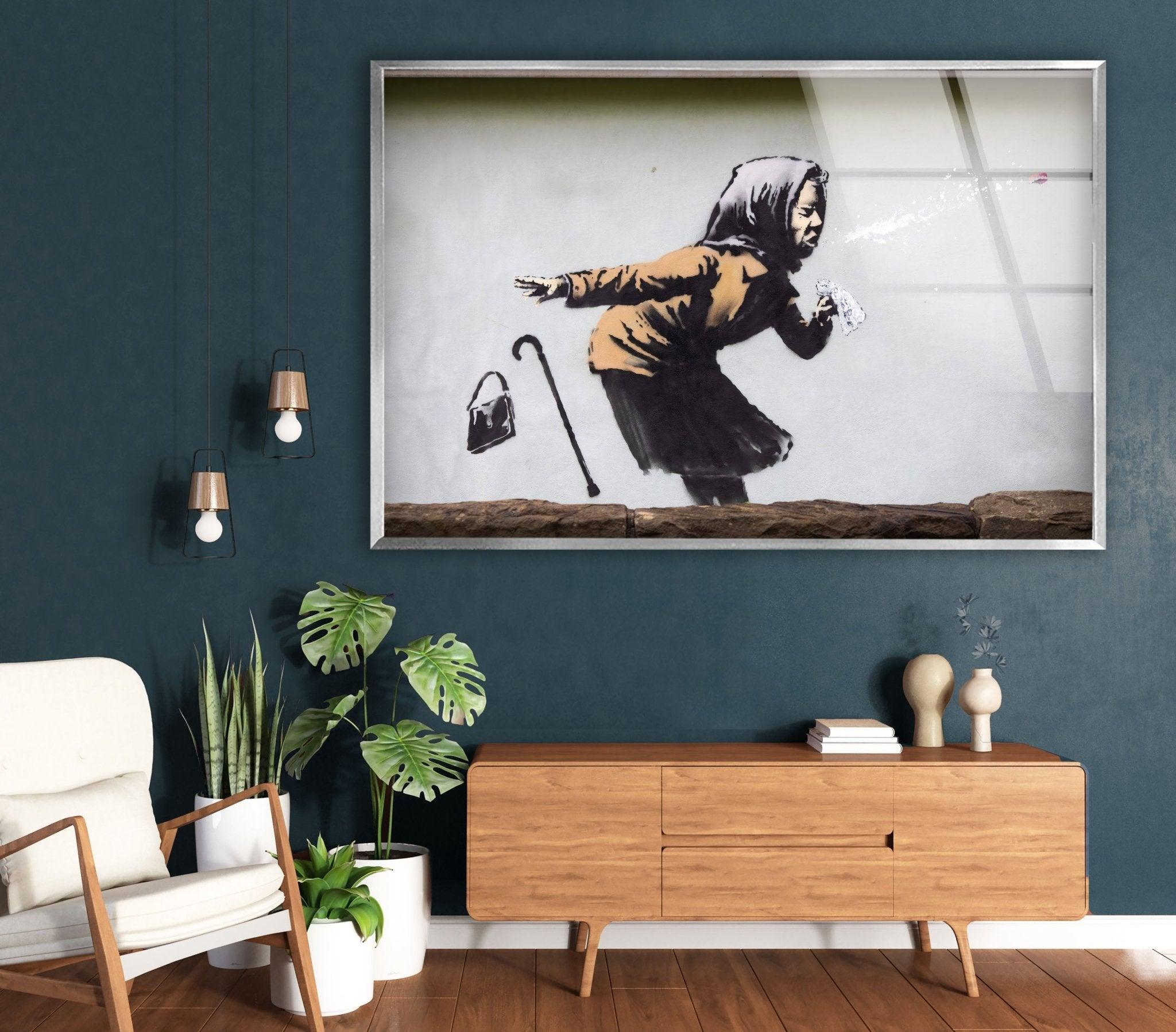 Banksy Sneezing Woman Glass Wall Art - Modern Home Decor for Living Room, Office & Bedroom - Unique Street Art Gift for Urban Art Lovers