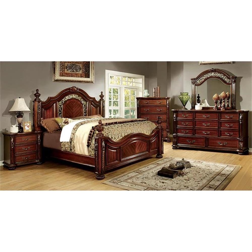 BOWERY HILL 3-Drawer Solid Wood Nightstand - Traditional Cherry Brown Bedside Table for Bedroom Furniture & Home Decor
