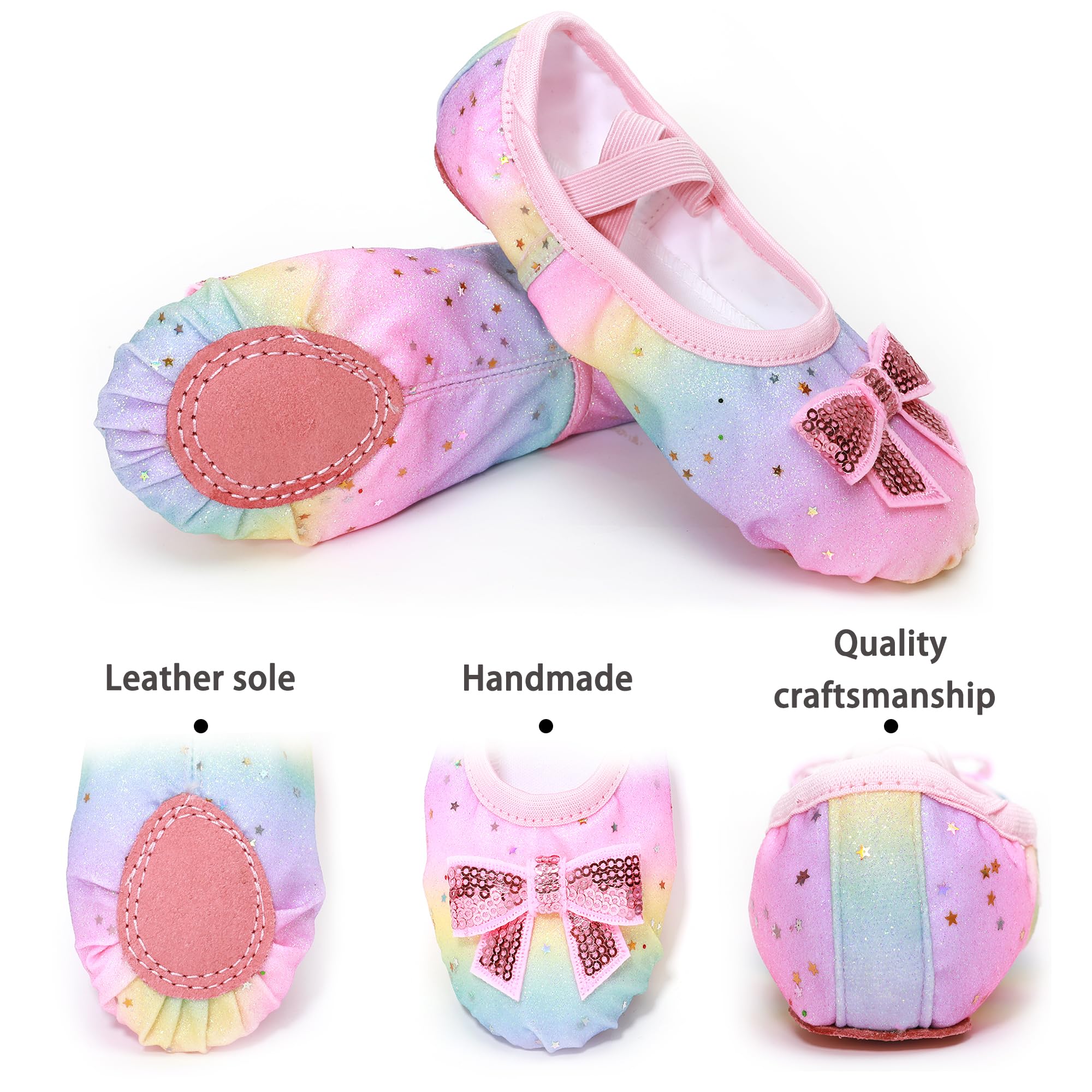 Glitter Ballet Shoes for Girls - Split-Sole Dance Slippers with Elastic Laces (Toddler/Little Kid/Big Kid) | Perfect for Ballet Class, Recitals & Dance Performances