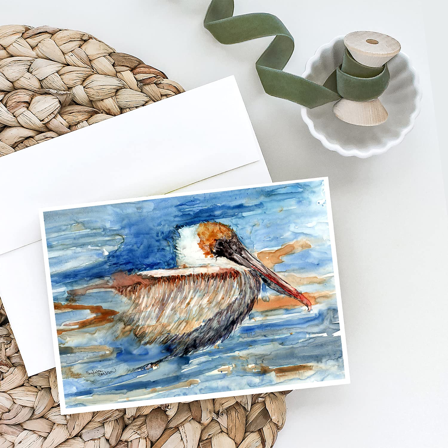 Pelican in The Water Blank Greeting Cards - Pack of 8 A7 Size (5x7) Note Cards with Envelopes | Whimsical Design for Thank You Notes, Birthday Wishes & Special Occasions | Caroline's Treasures 8942GCA7P