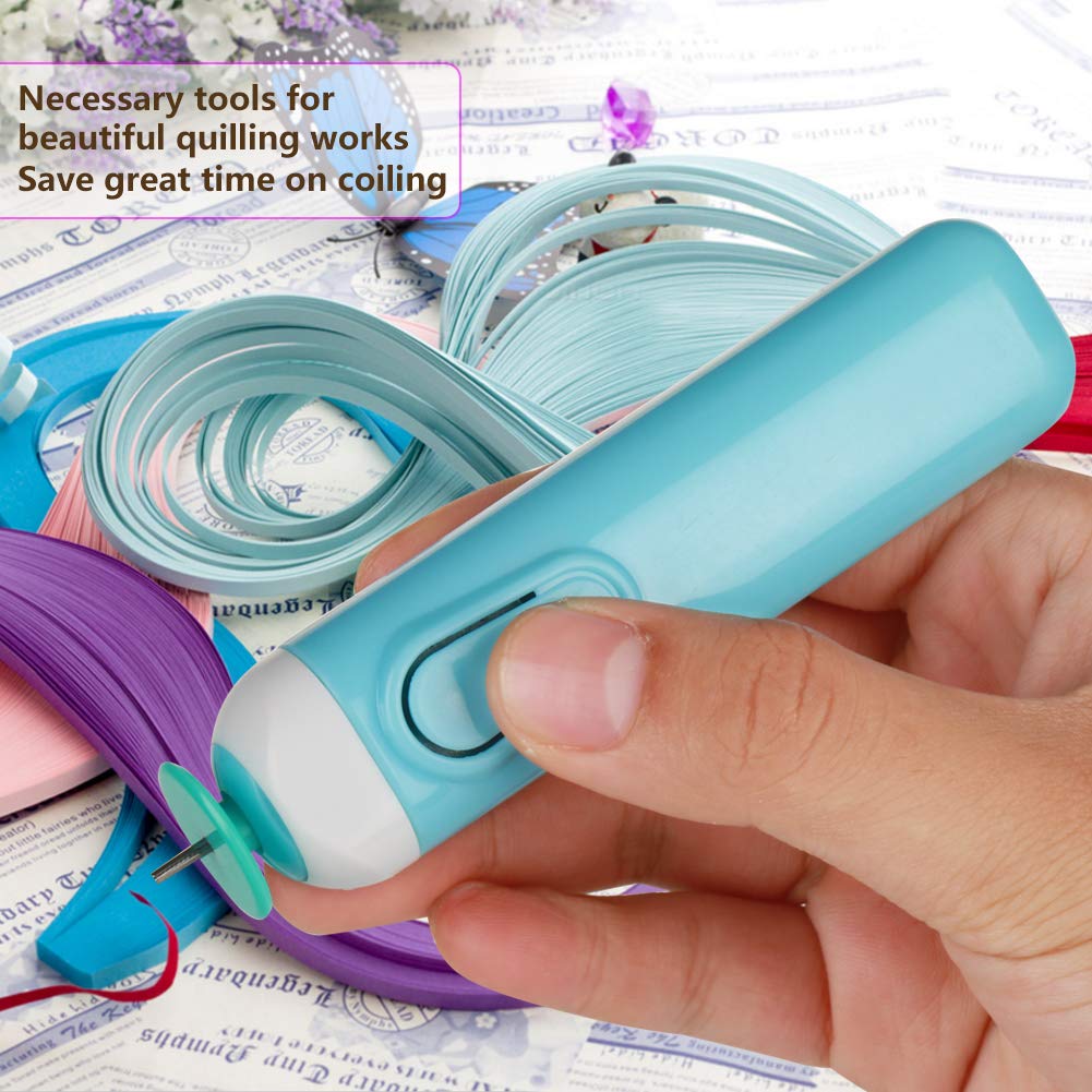 Electric Quilling Pen Tool - Automatic Paper Curling Machine for DIY Crafts, Scrapbooking & Card Making - Blue Quilling Slotted Tool for Perfect Paper Strips & Volume Quilling Projects (Ideal for Beginners & Artists)