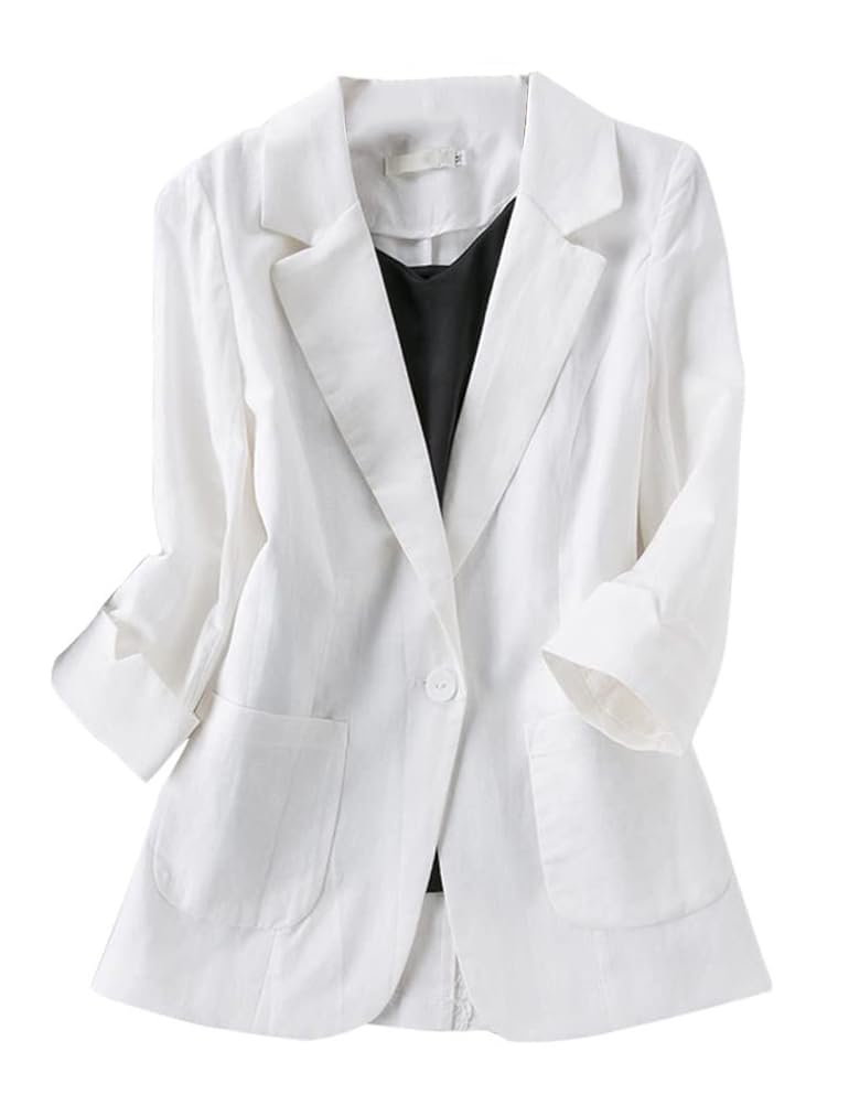 Women's Cotton Linen Blazer Jacket - 3/4 Sleeve Open Front Casual Blazer for Work, Office & Summer Outfits | Breathable Lightweight Linen Blend for Business Casual & Outdoor Wear