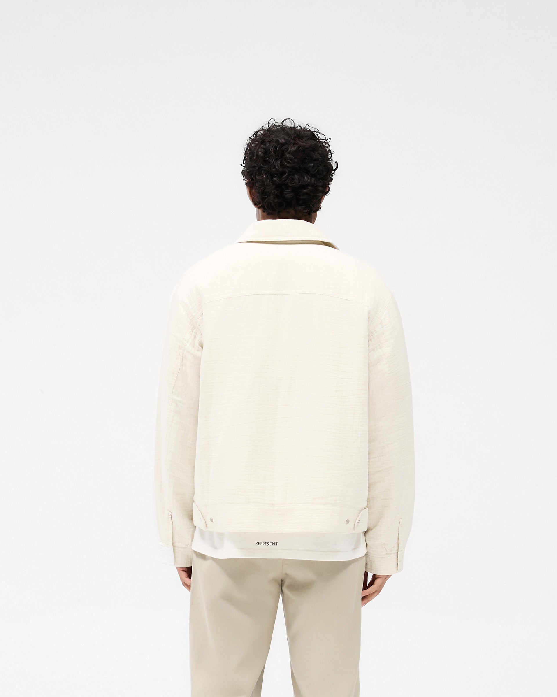 Stylish Crinkle Trucker Jacket in Ecru - Perfect for Casual Outfits & Streetwear Fashion