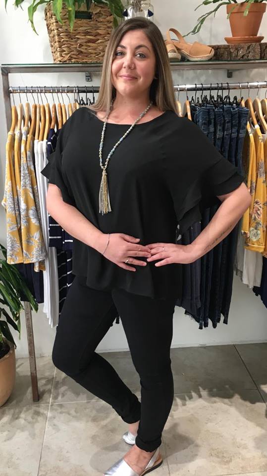 Jaz Ruffle Sleeve Women's Blouse - Elegant Black Tops for Casual Wear & Office Outfits | Perfect for Date Nights, Parties & Work Events