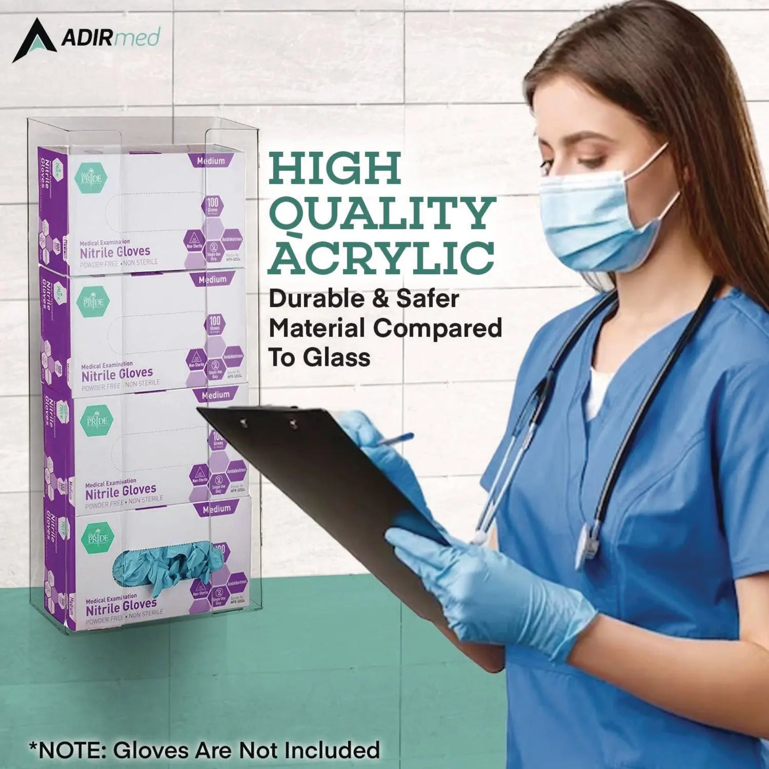 AdirMed Clear Acrylic Glove Dispenser - Quad Box Capacity (10.2