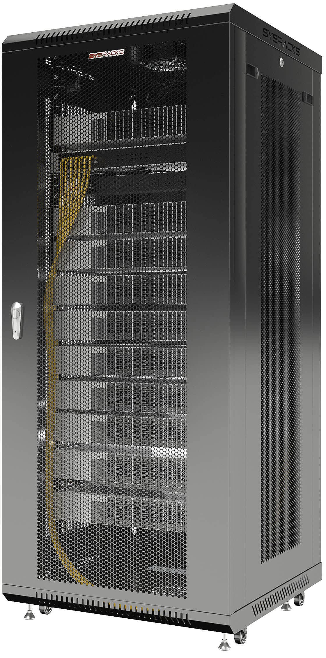 Sysracks 27U Wall Mount Server Rack Cabinet with Cooling Fans, Casters & Locking Door - Network Rack for AV Equipment, Data Center & Home Office - Includes PDU & Shelf (24