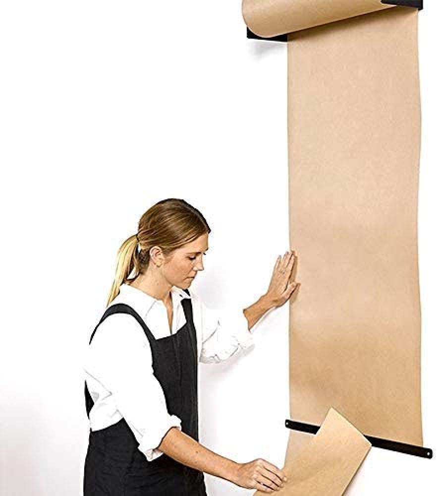 XBSXP Oversized Wall-Mounted Paper Roll Dispenser with Kraft Paper & Retainer - 60cm Wide for Office Supplies, Kids Room Decor, Creative Poster Making & DIY Projects