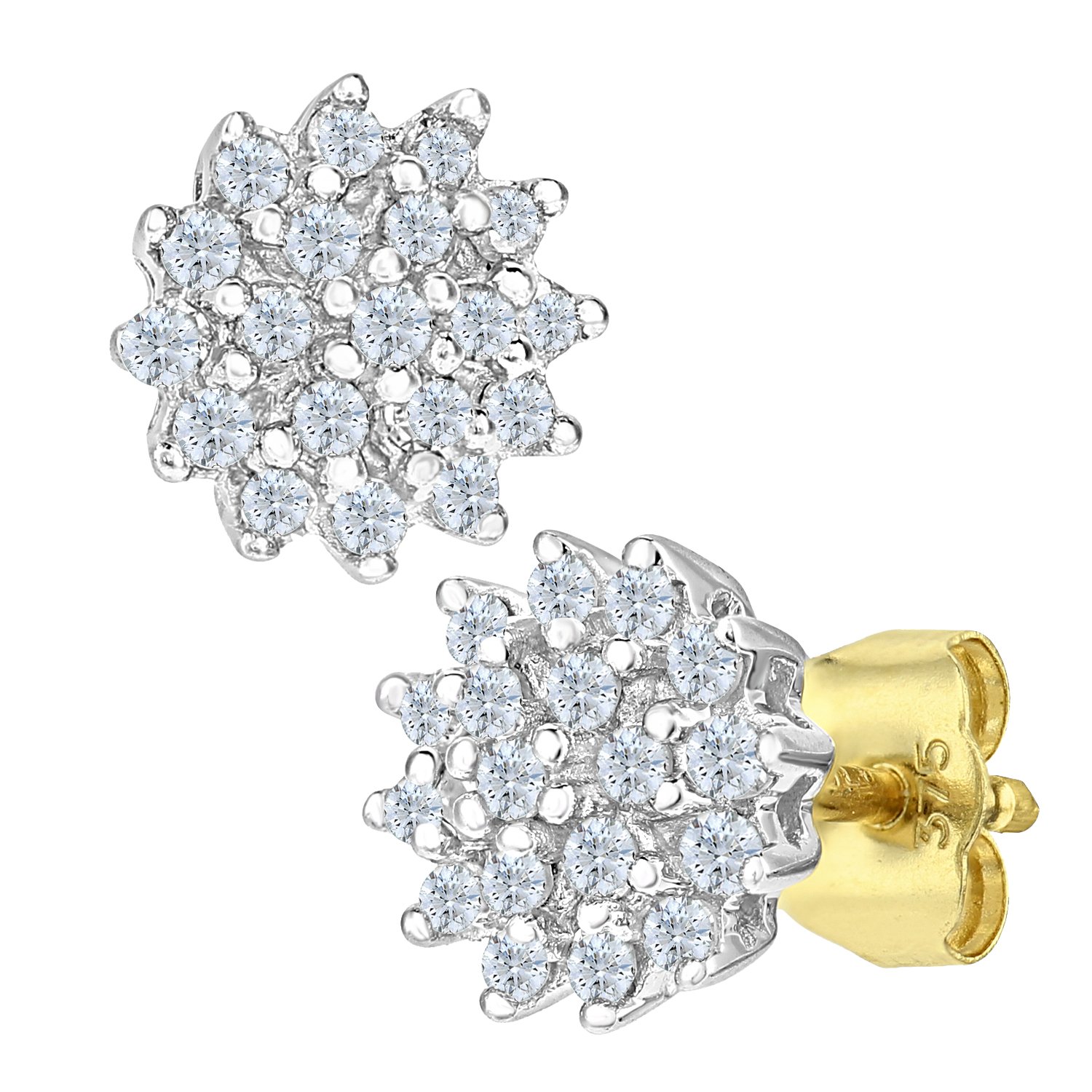Naava 9ct Gold Diamond Stud Earrings for Women - 0.25ct Round Diamond Cluster Earrings in Gift Box | Elegant Everyday Jewelry, Perfect for Weddings, Anniversaries & Special Occasions