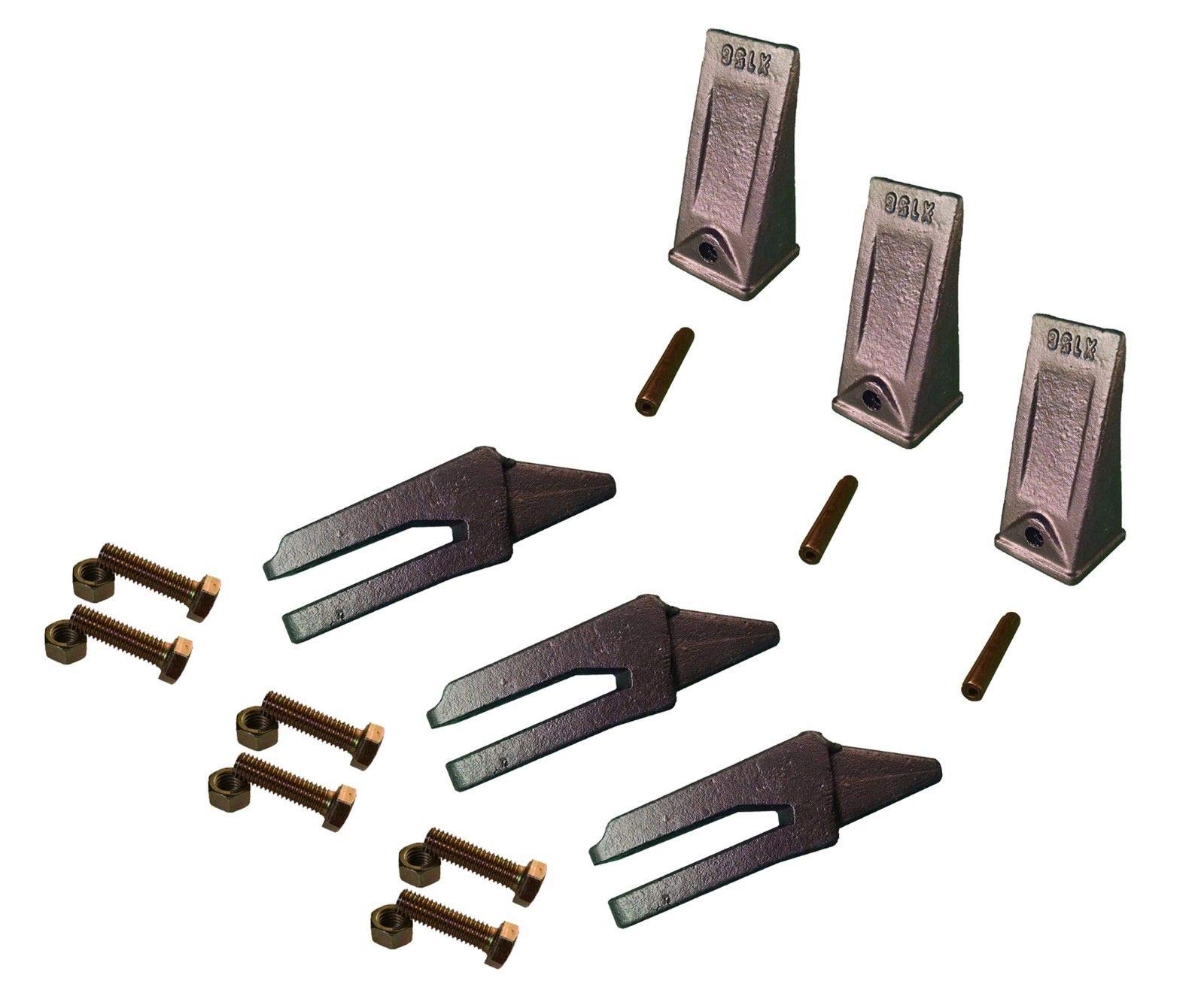 3-Pack Mini Excavator Bucket Teeth & Pins - 156 Series Bolt-On Shank Replacement Parts (6808770) - Compatible with Compact Excavators for Digging, Trenching & Construction Work