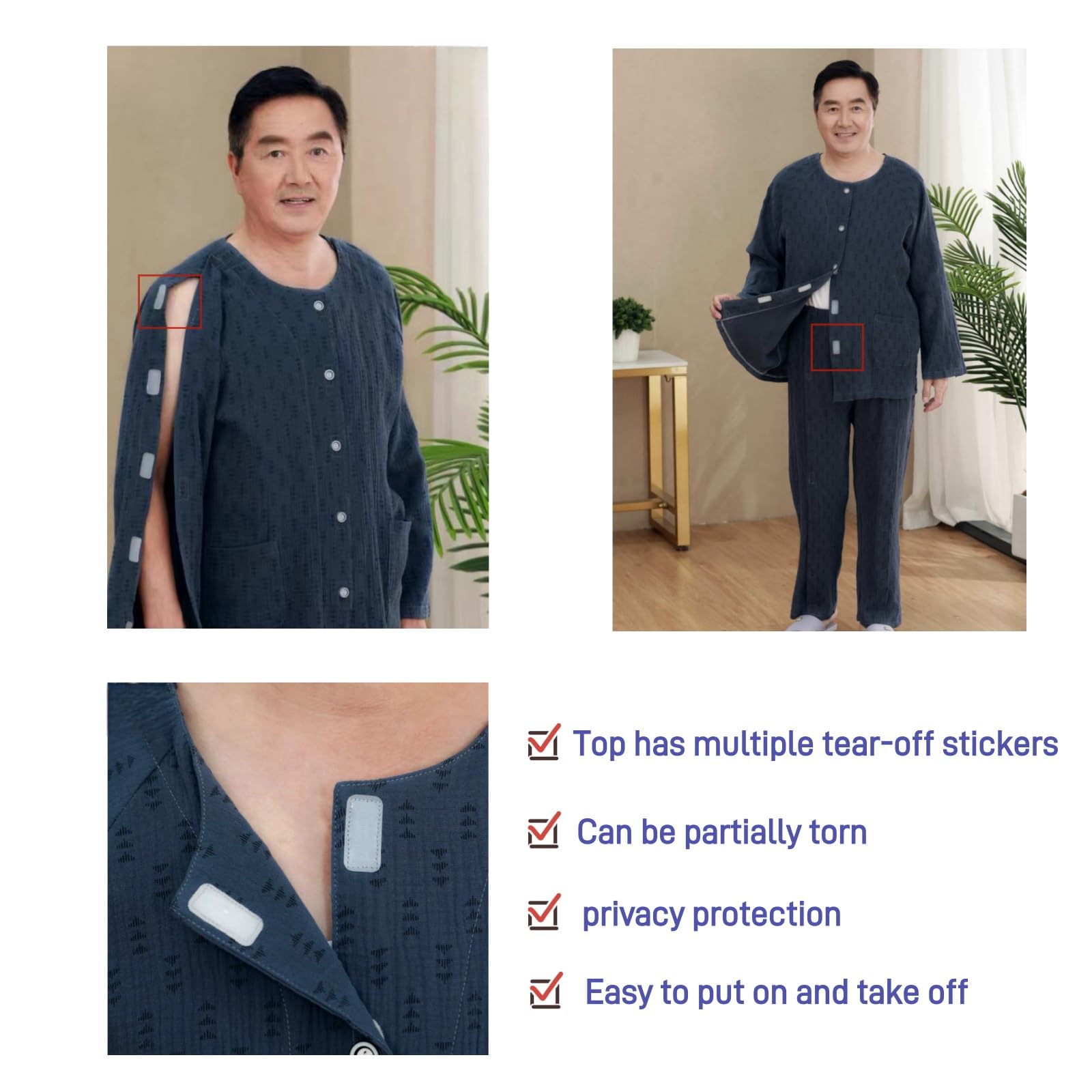 Tear Away Patient Clothes for Bedridden & Post-Surgery - Adaptive Disability Clothing for Elderly & Paralyzed Patients (Royal Blue) - Easy Dressing Solution for Hospital, Home Care & Recovery