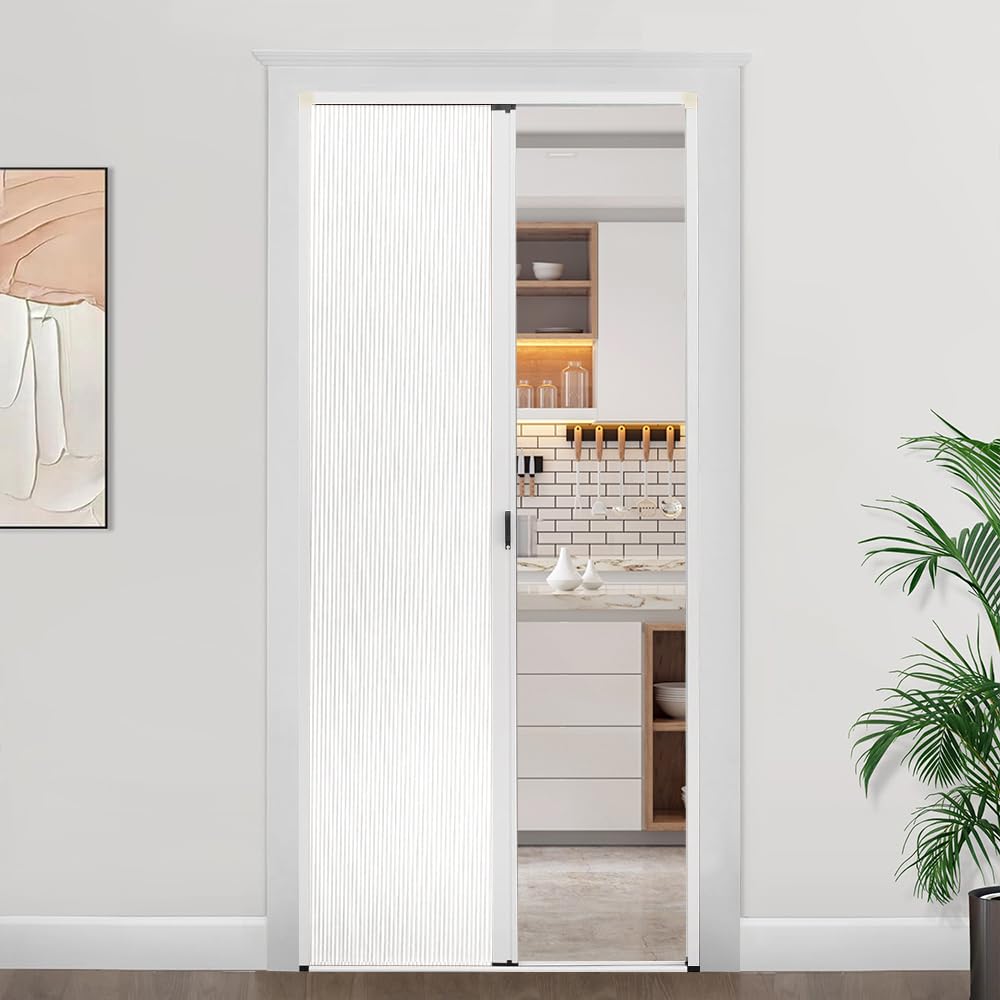 Custom Size Interior Sliding Door - Space Saving Room Divider & Closet Door - Easy to Clean Waterproof White Light Filtering - Perfect for Bedrooms, Offices & Small Spaces