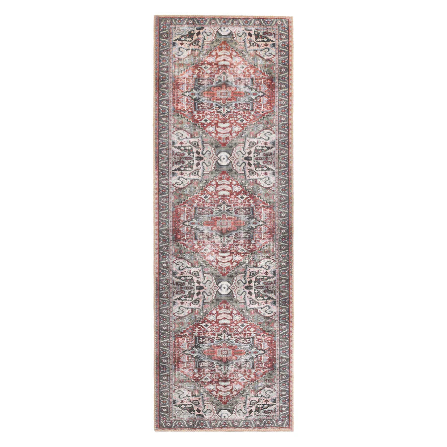 Handmade Rustic Medallion Border Area Rug - Non-Slip Indoor Runner for Living Room, Bedroom & Hallway - Boho Chic Home Decor