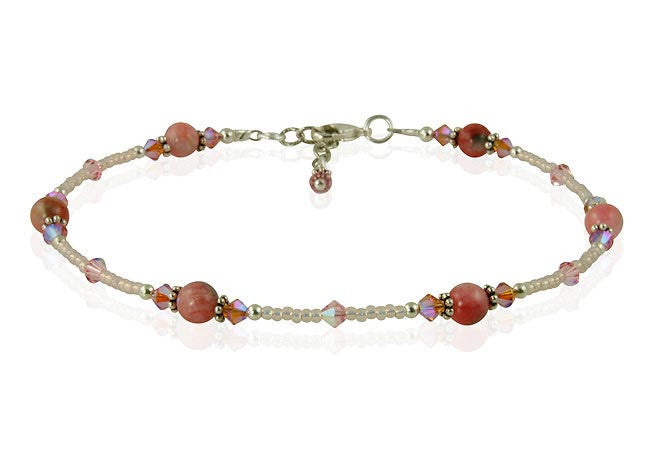 Orchid Peach Jade Gemstone Beaded Anklet - Elegant Handmade Beaded Ankle Bracelet for Women - Perfect for Beach, Boho Fashion & Summer Outfits