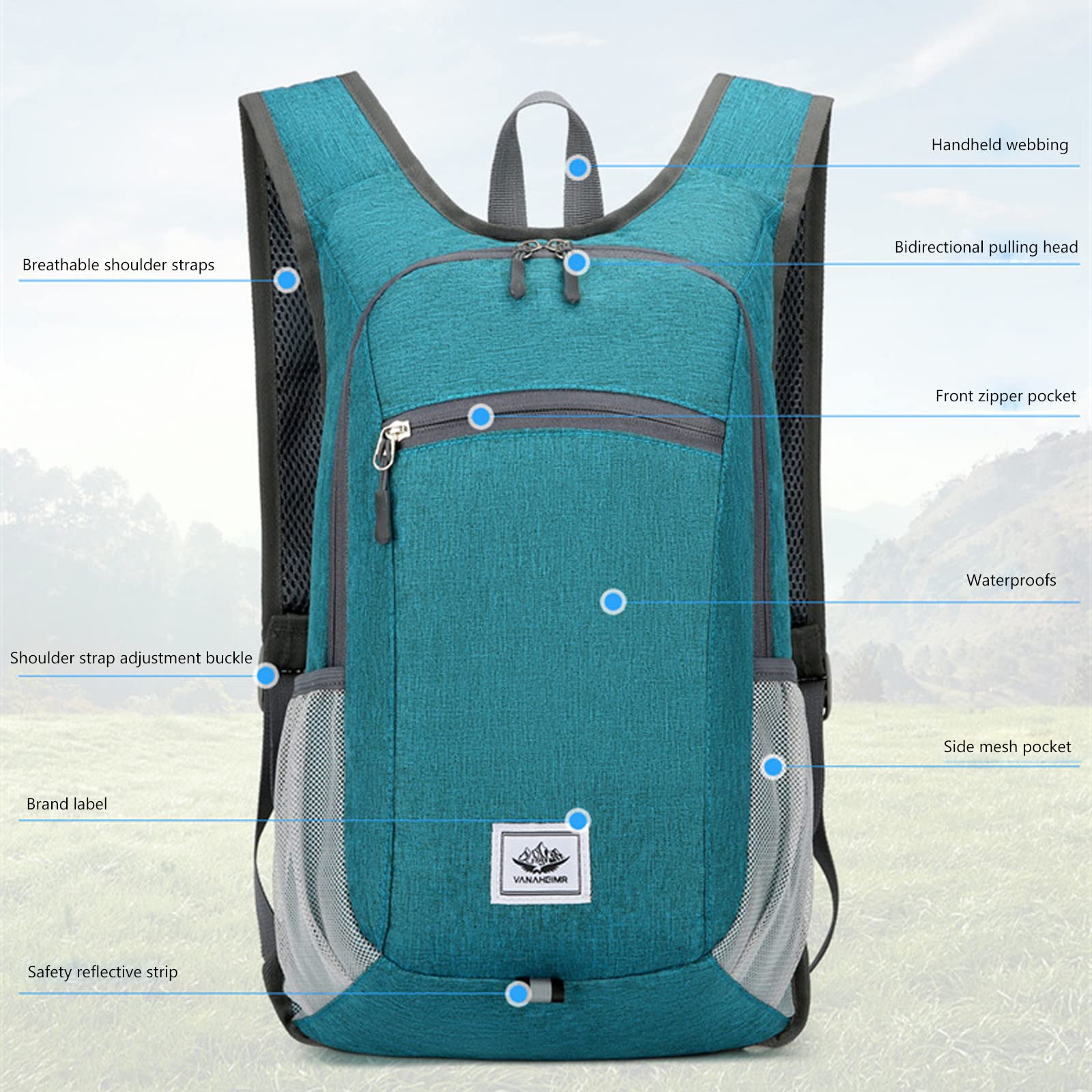 DOJUNS 12L Lightweight Hiking Backpack - Foldable Daypack for Travel, Camping & Outdoor Adventures - Water-Resistant Small Backpack for Women & Men (Green) - Perfect for Day Trips, Commuting & Weekend Getaways