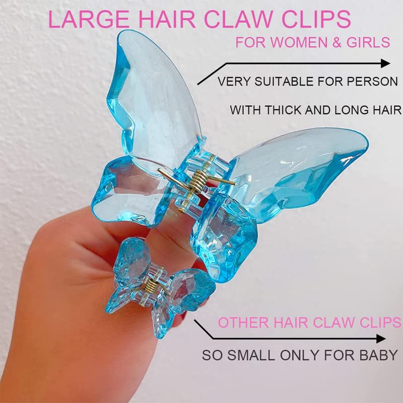 FAMEZA Large Butterfly Hair Claw Clip - 3.4 Inch Clear Jaw Clips for Thick Hair - Jumbo Hair Clips for Women & Girls (Crystal 6 Pack) - Perfect for Updos, Ponytails & Everyday Hairstyles