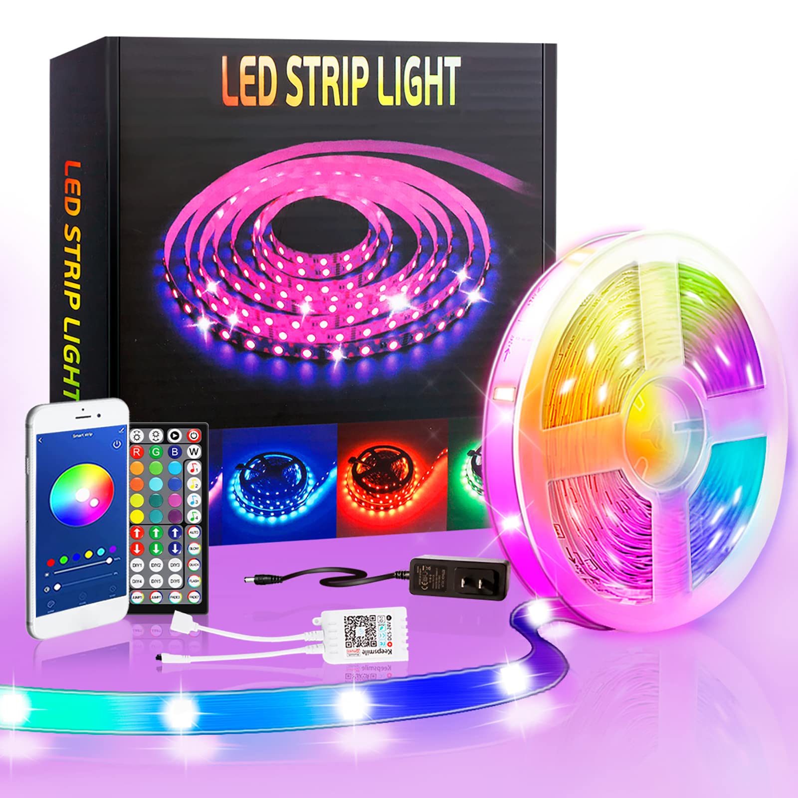 50ft Smart RGB LED Strip Lights with Music Sync & APP Control - DIY Color Changing 24V Light Strips for Bedroom, Home Decoration & Party Lighting | Perfect for Room Ambiance, Gaming Setup & Holiday Decor