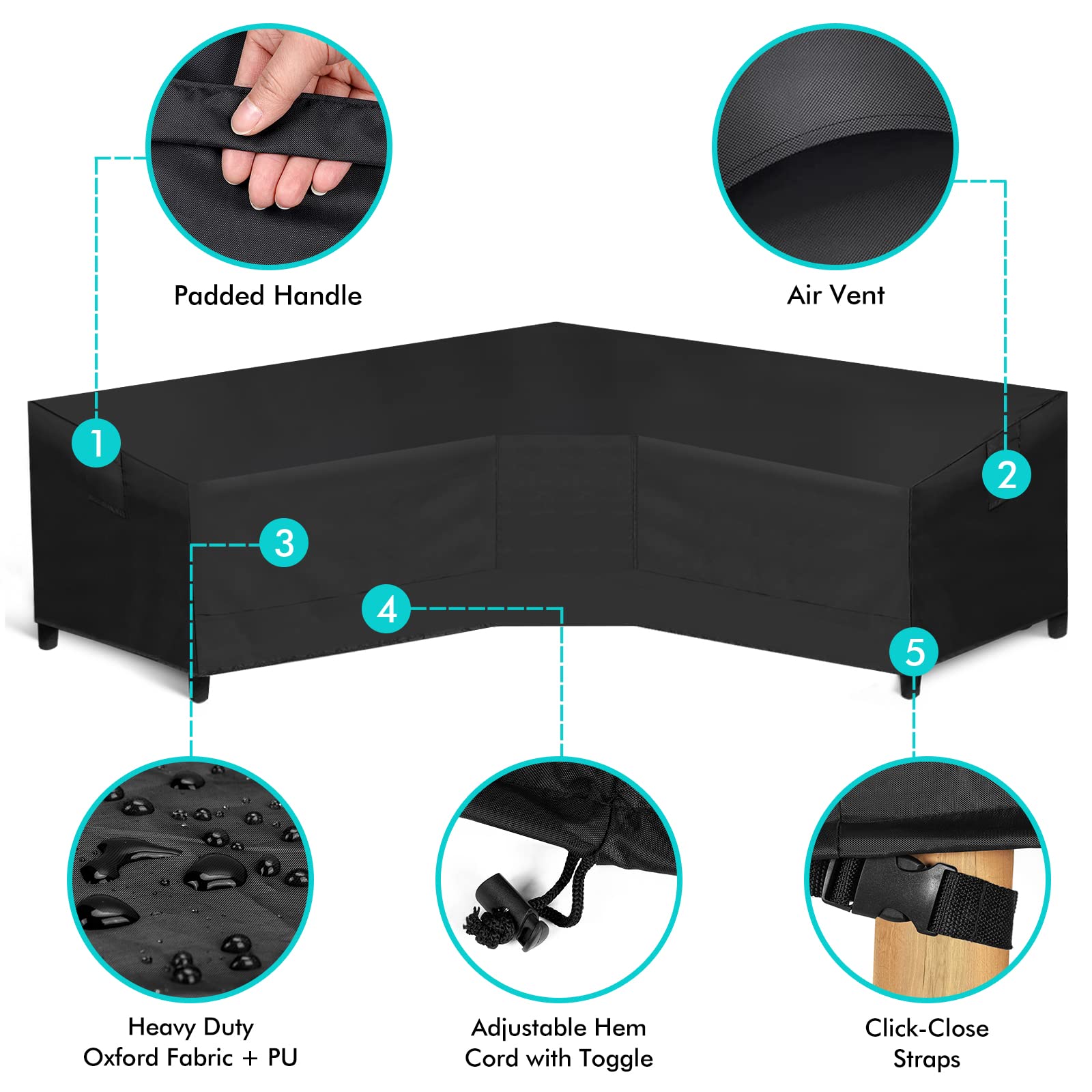 Waterproof Heavy Duty Outdoor Sectional Sofa Cover - V-Shaped Patio Couch Cover with Air Vent, 118