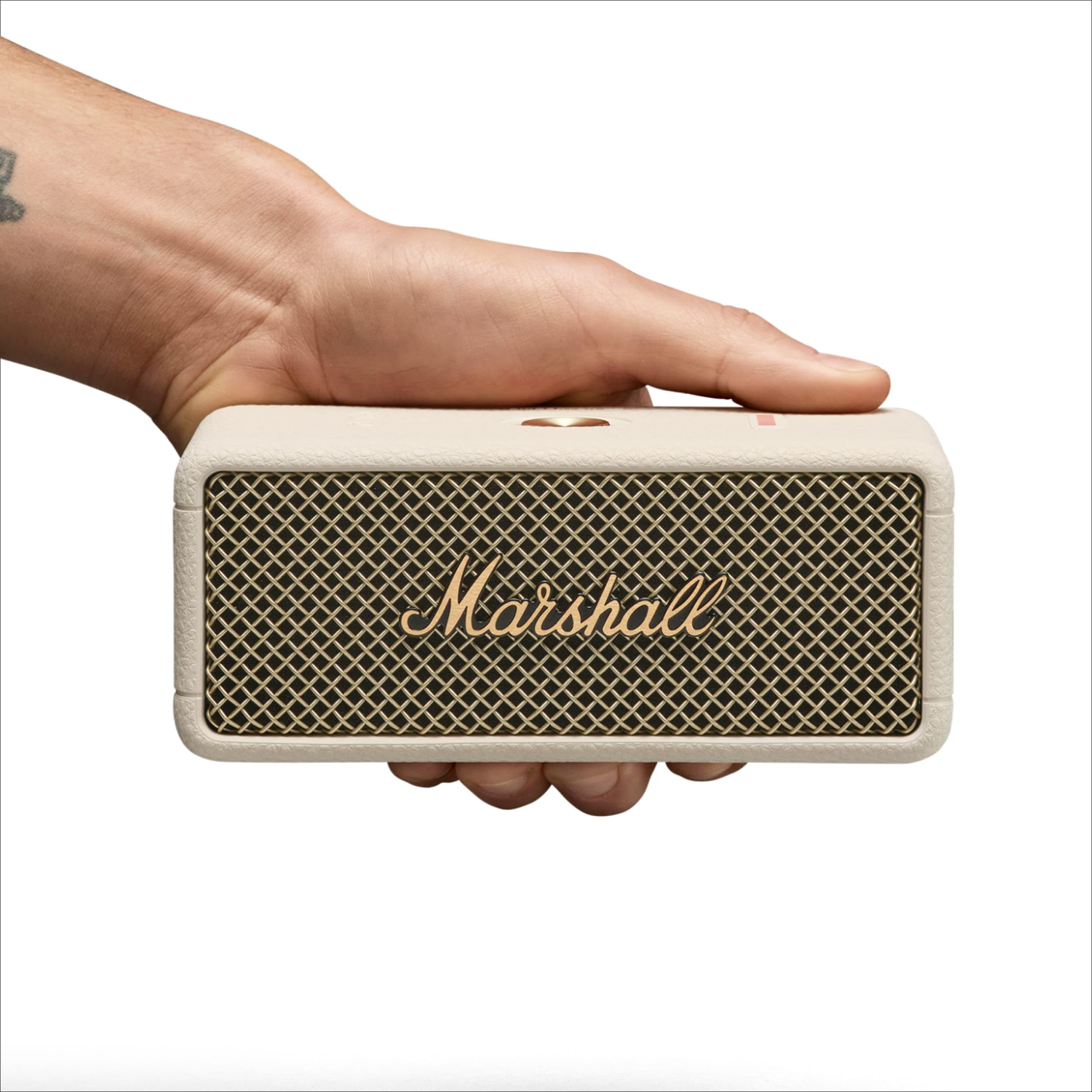 Marshall Emberton III Portable Bluetooth Speaker - Wireless Outdoor Speaker with 20+ Hours Playtime, IPX7 Waterproof, Compact Travel Speaker for Beach, Camping & Home Use (Cream)