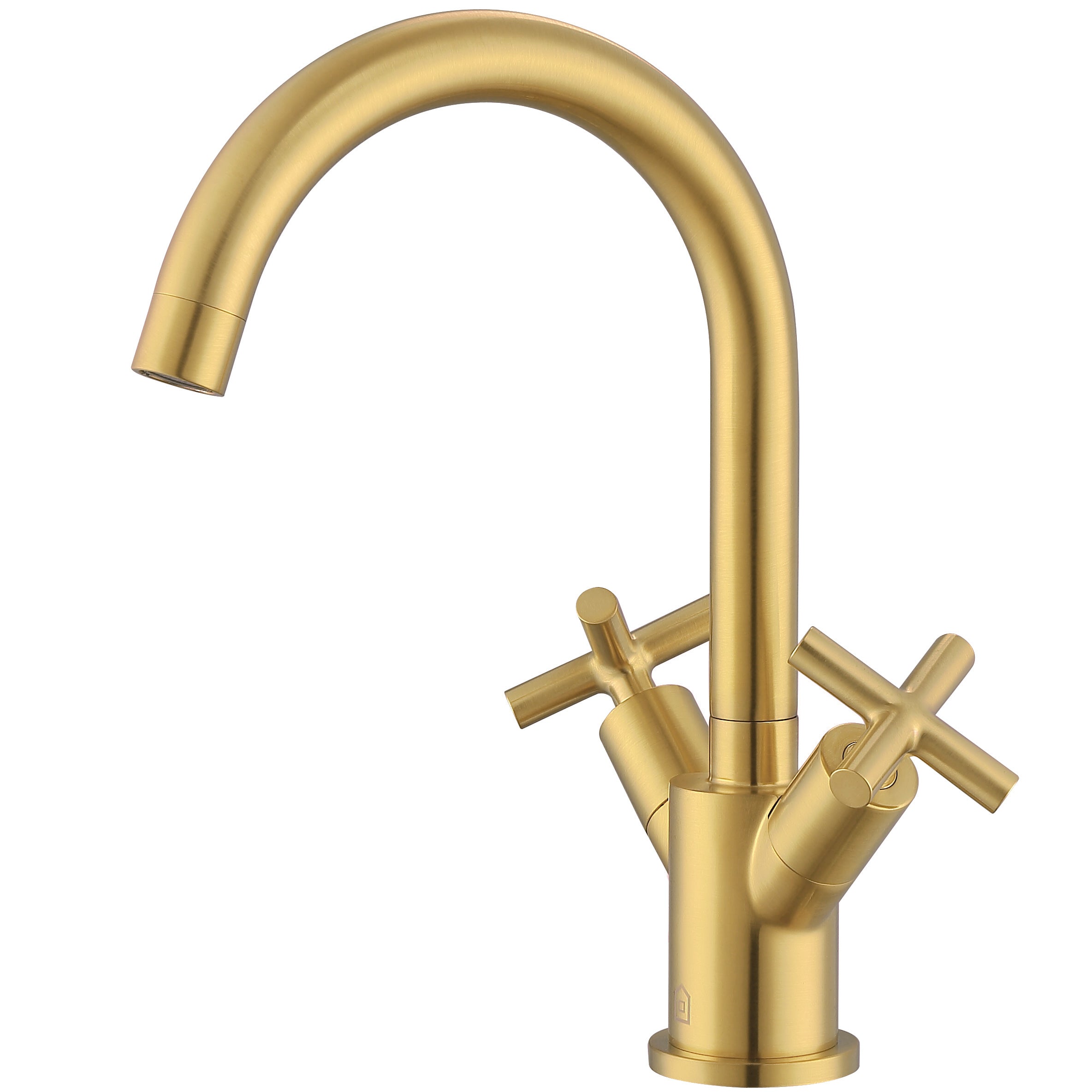 Brushed Titanium Gold Single Hole Cross Handle Bathroom Faucet - Ava Series | Modern Bathroom Sink Faucet for Vanity, Powder Room & Guest Bath Installation