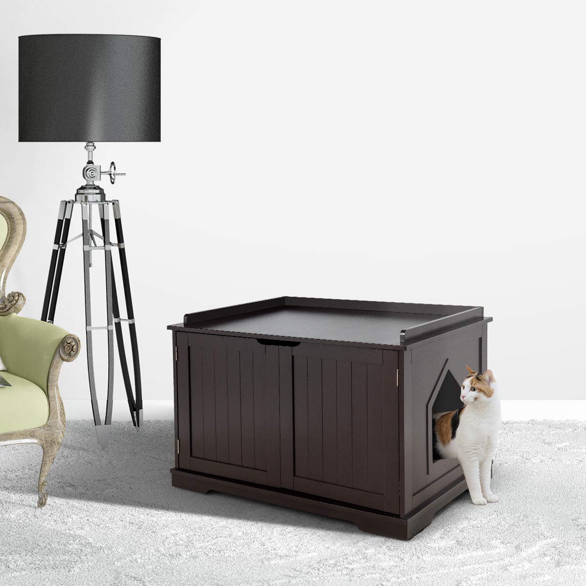 Tangkula Cat Litter Box Enclosure Furniture - Hidden Double Door Nightstand Pet House with Storage, Indoor Decorative Cabinet for Large Cats - Perfect for Living Room, Bedroom & Small Space Homes