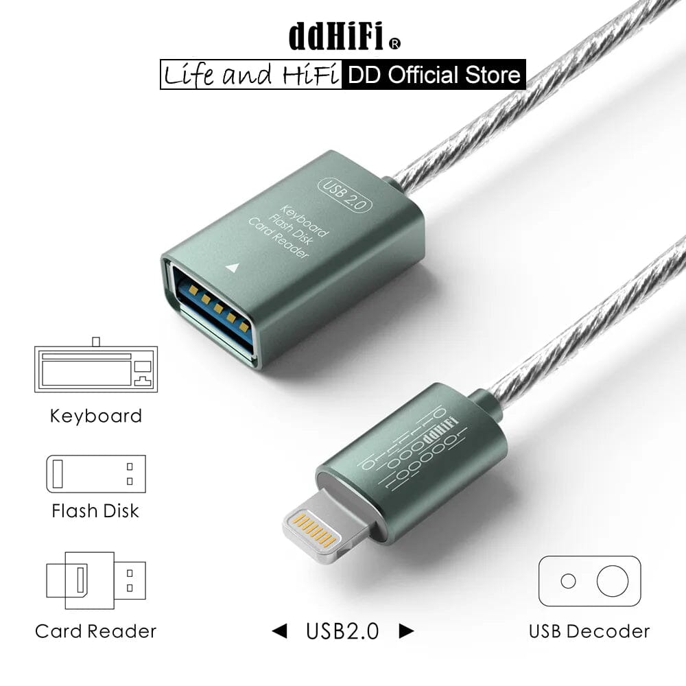 DD ddHiFi MFi06F 2.0 Lightning to USB A Female OTG Cable - Compatible with iPhone, iPad for Data Transfer & Charging - Perfect for Music, Photos & File Sharing