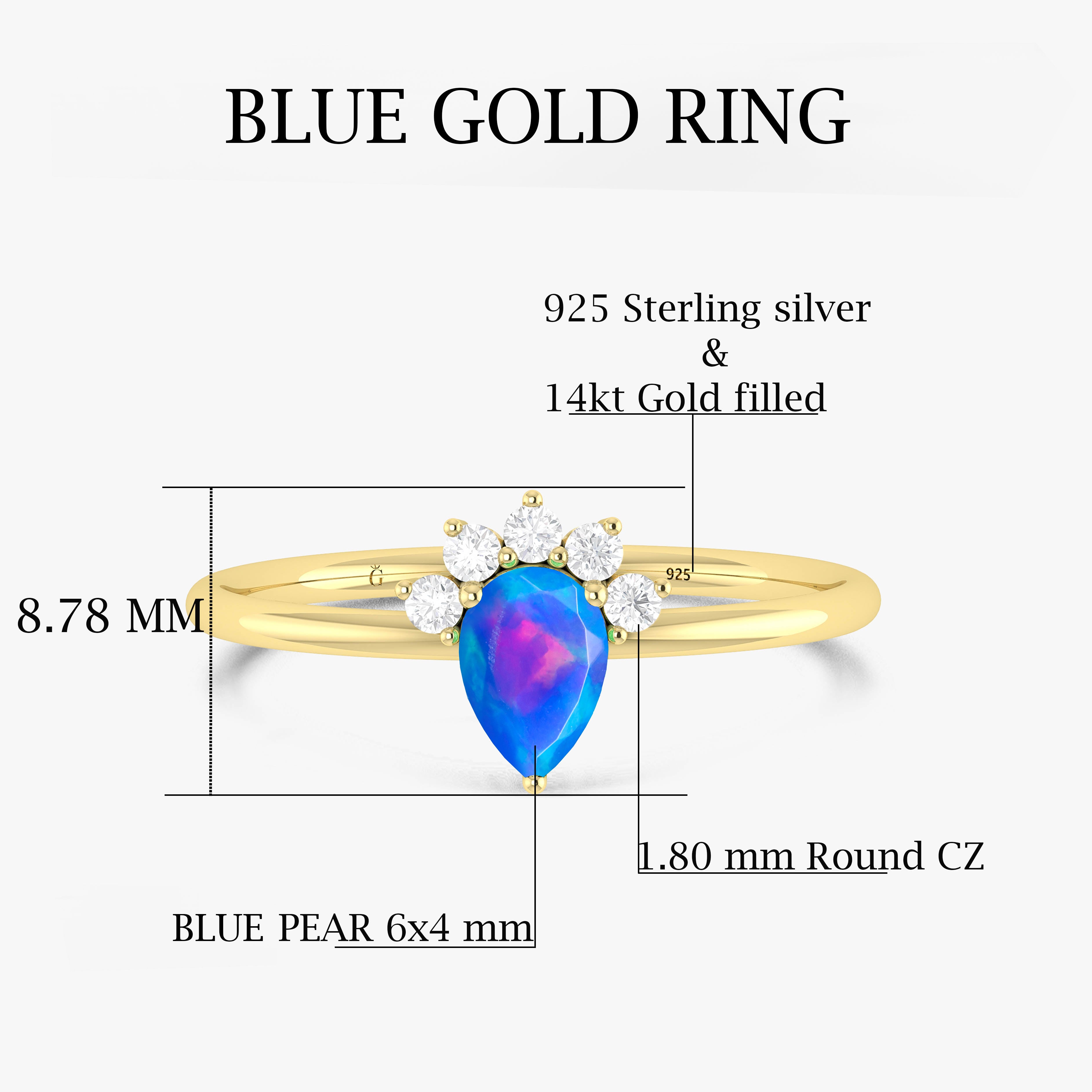 Fire Blue Opal Pear Gemstone Ring – Elegant Handmade Jewelry for Women, Perfect for Weddings, Parties & Special Occasions